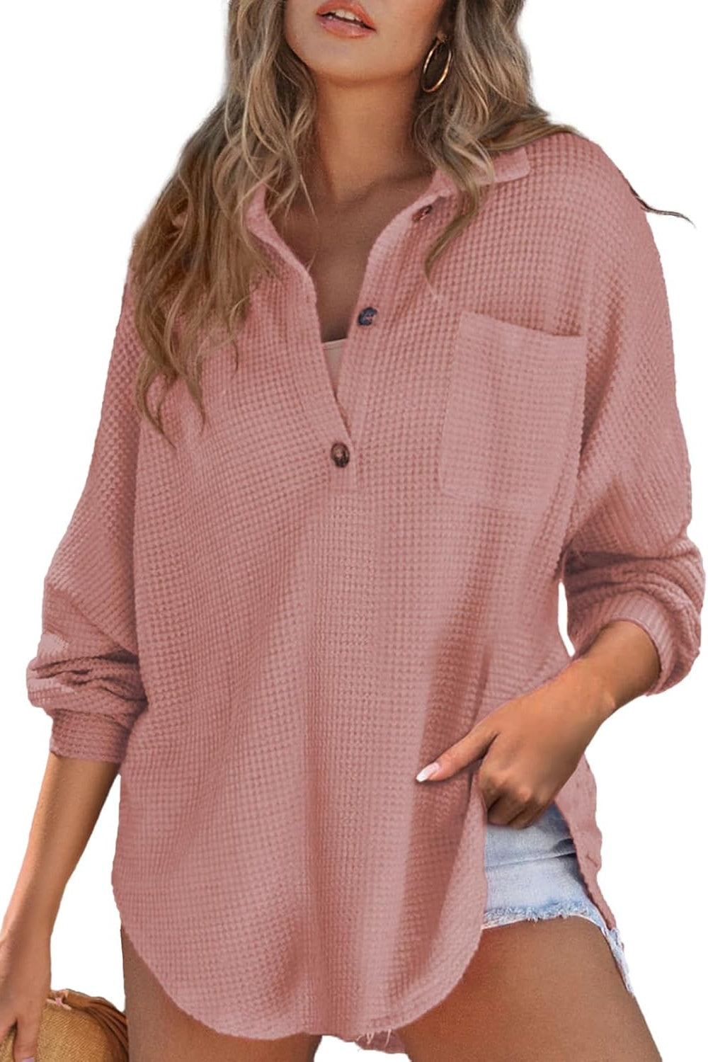 Half Button Long Sleeve Sweatshirt for Women - Comfortable Pullover Top with Button Detail - Casual Fall Winter Fashion for Outfits, Layering & Daily Wear