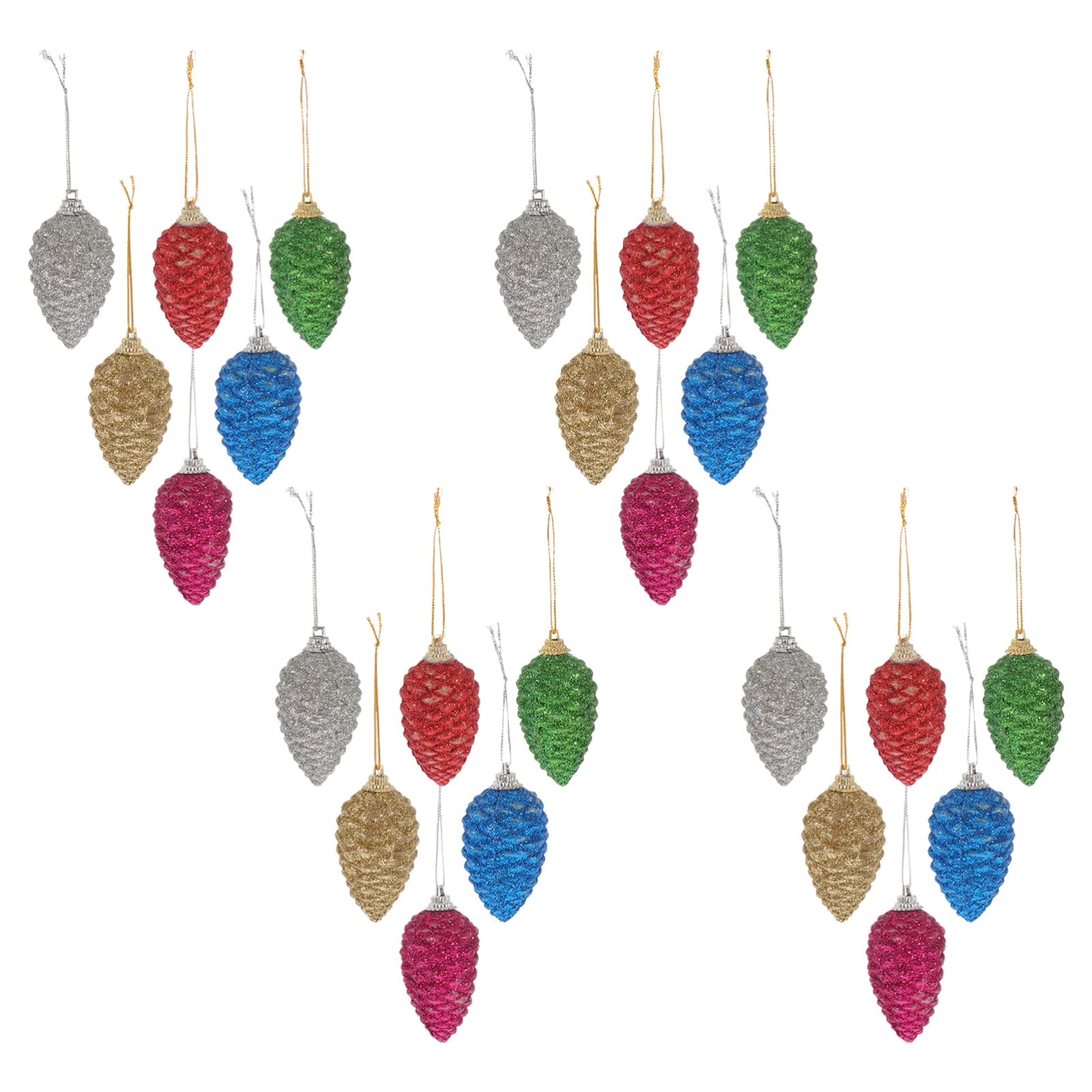 24pcs Rustic Glitter Pine Cone Ornaments - Christmas Tree Decorations with Hanging Pendants for Holiday, Wedding & Thanksgiving Decor | Perfect for Festive Home, Party & Seasonal DIY Crafts