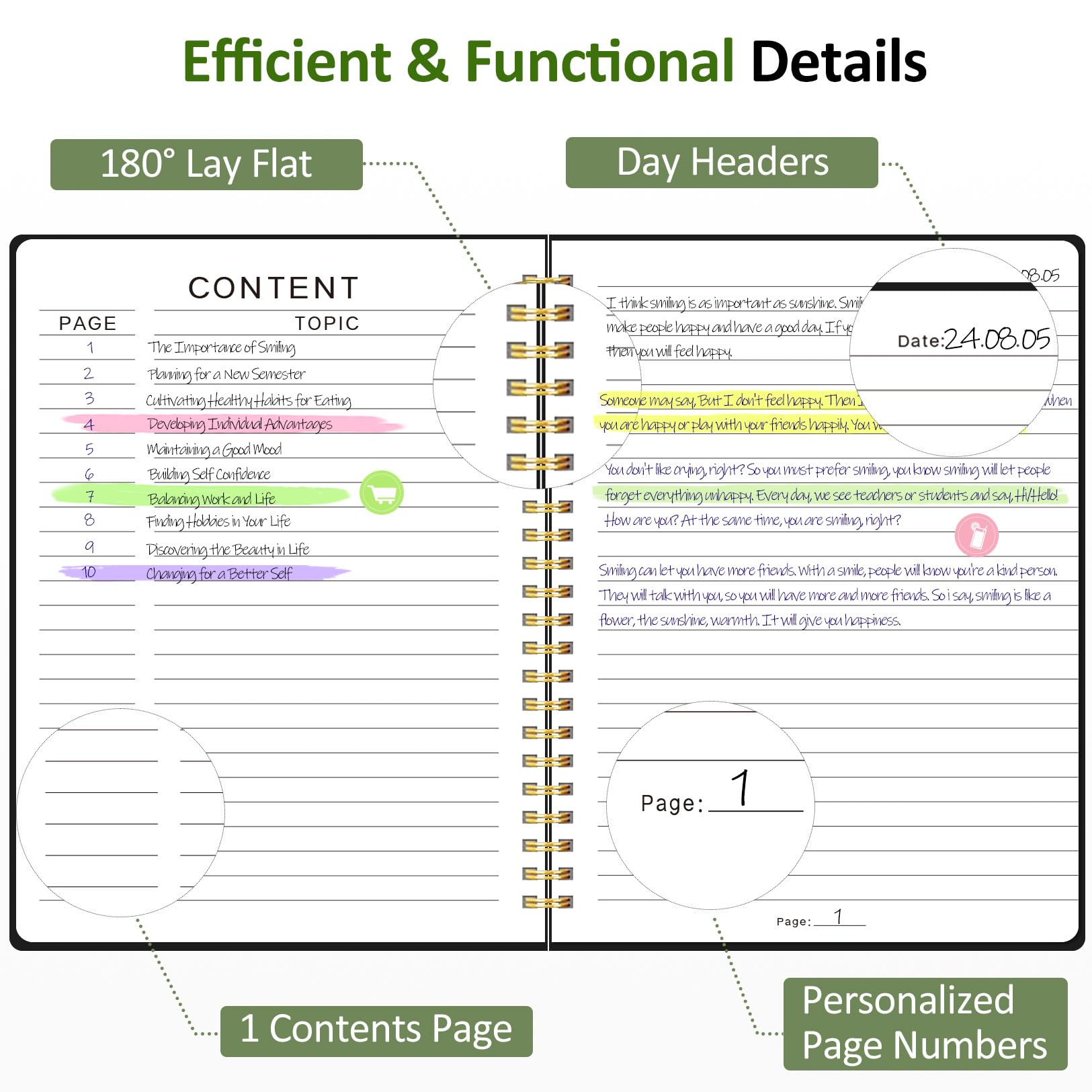 Premium 2-Pack Lined Spiral Notebook Set - A5 Hardcover Journal with 100GSM Thick Paper for Women & Men | College Ruled Writing Notebooks for School, Office Work & Note Taking | Perfect for Students, Professionals & Daily Planning (Green)