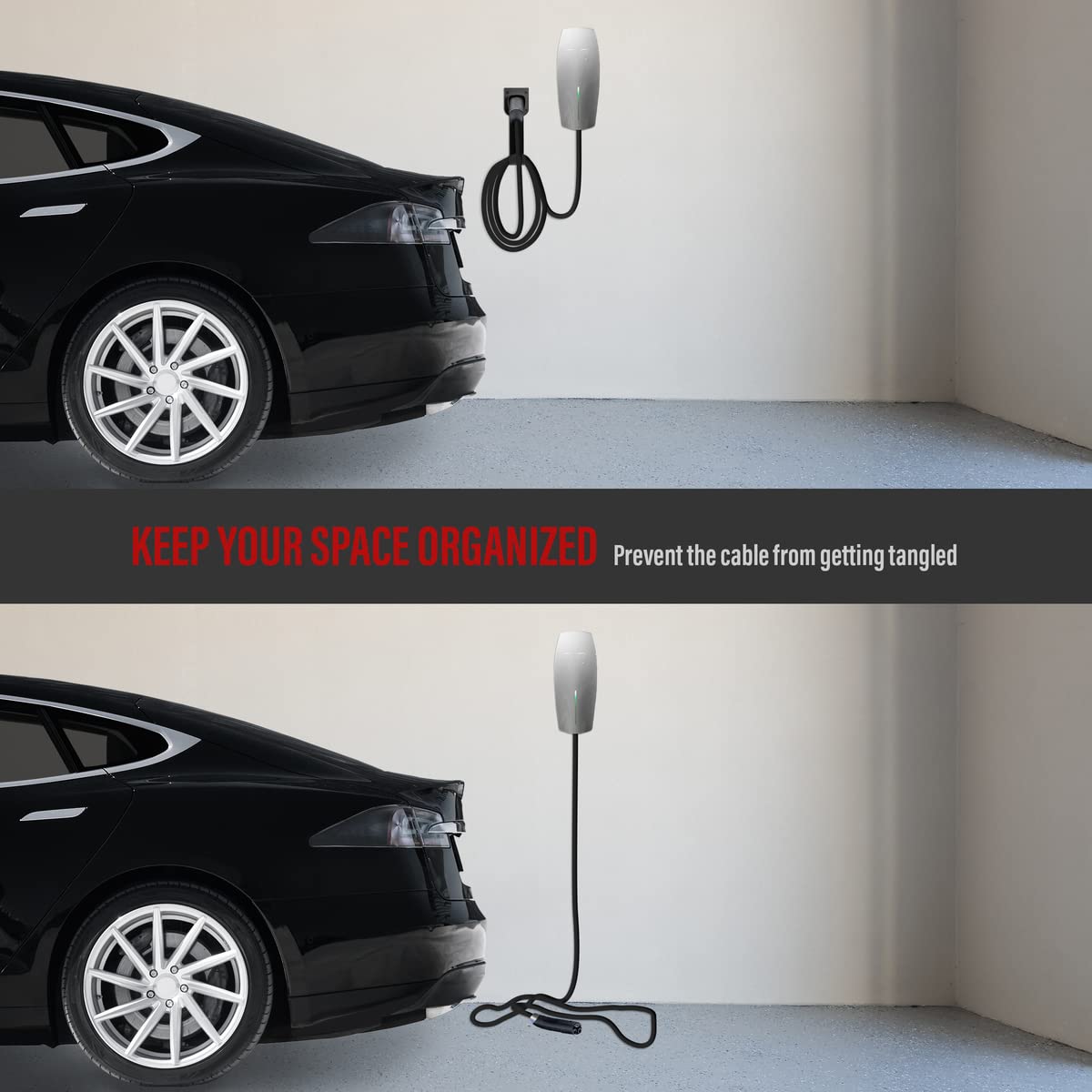 ENERLITES Tesla Charger Holder Wall Mount - Heavy Duty Steel Hook for All Tesla Models (Model 3/Y/S/X) - EV Charging Cable Organizer - Indoor/Outdoor Use - Perfect for Home Garage & Public Charging Stations - Model 25354