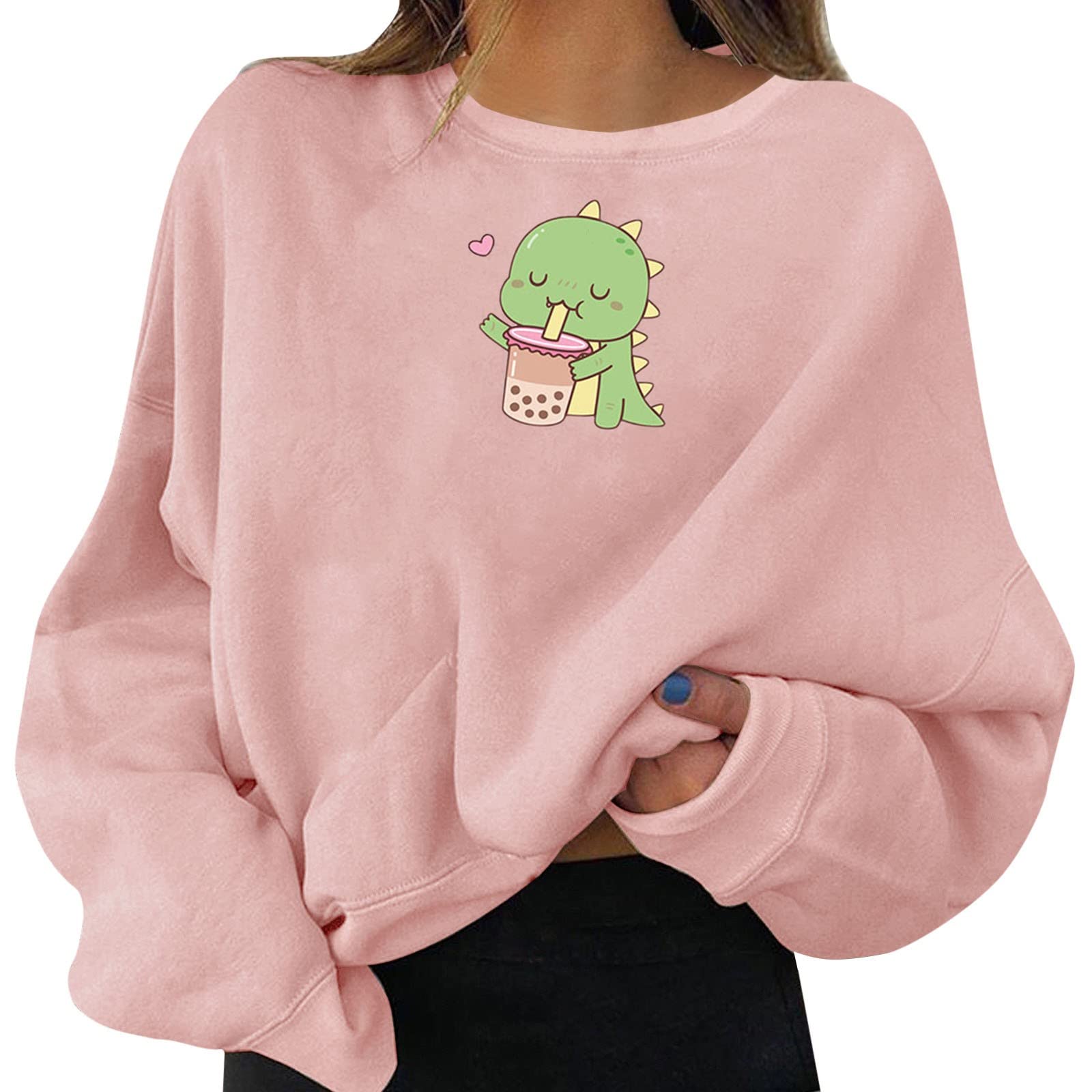 Women's Cute Graphic Print Pullover Sweatshirt - Round Neck Long Sleeve Hoodie Top in White | Casual Outfit, Streetwear Fashion, Winter Layering, College Style
