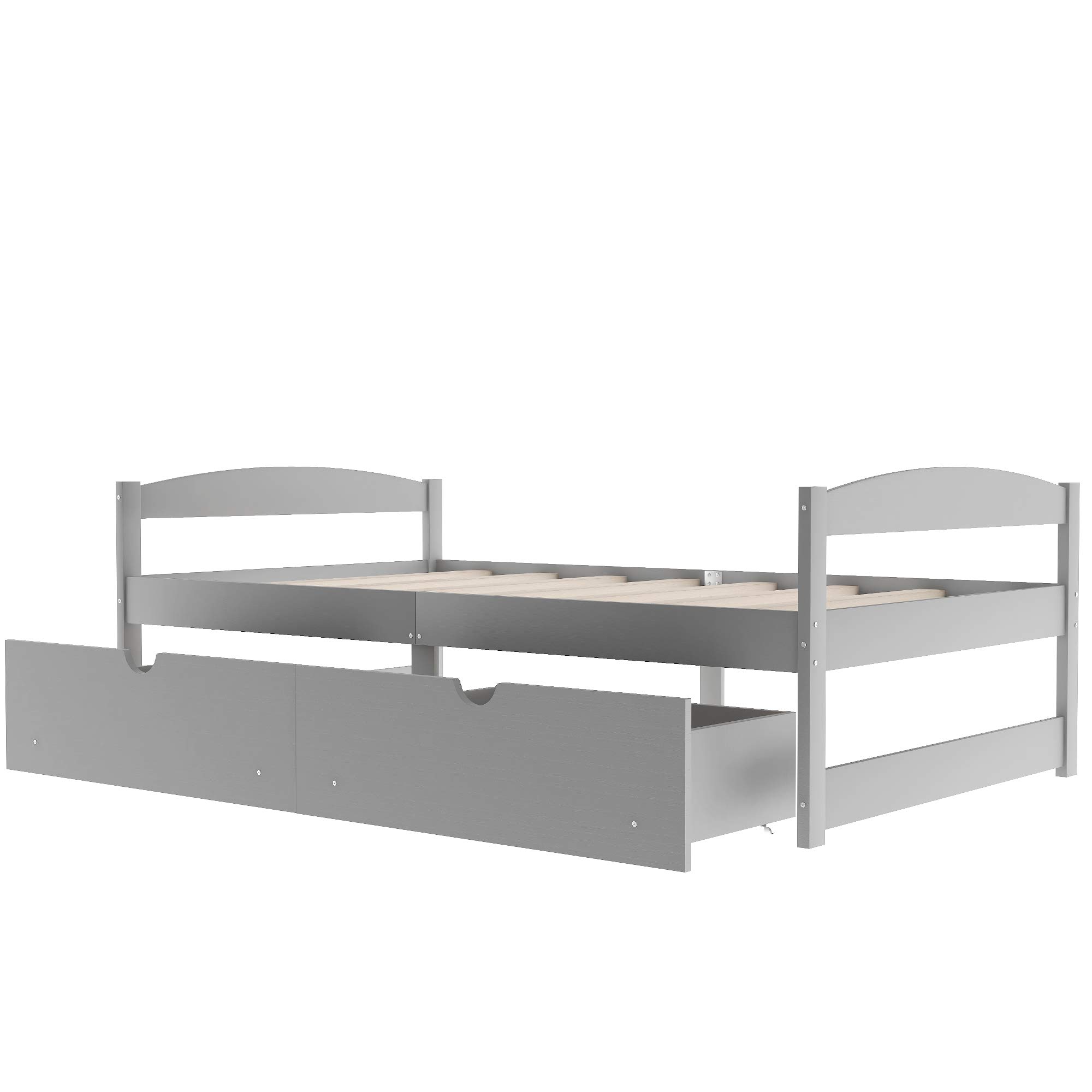 Twin Platform Storage Bed Frame with 2 Drawers - Solid Wood Sofa Bed for Bedroom, Guest Room, No Box Spring Needed (Gray) - Perfect for Small Spaces & Extra Storage