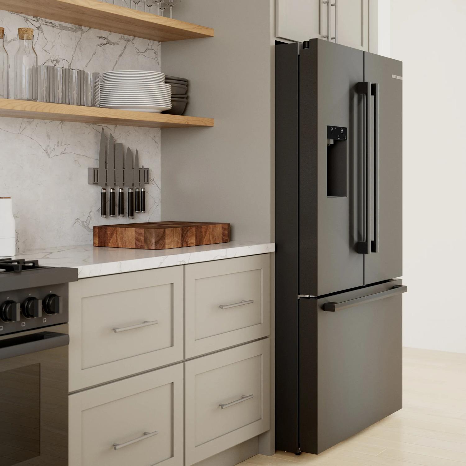 Bosch 500 Series 36 Inch French Door Refrigerator - B36FD52SNB Black Stainless Steel, Energy Star Certified Bottom Freezer Refrigerator for Modern Kitchen & Open Floor Plan Homes
