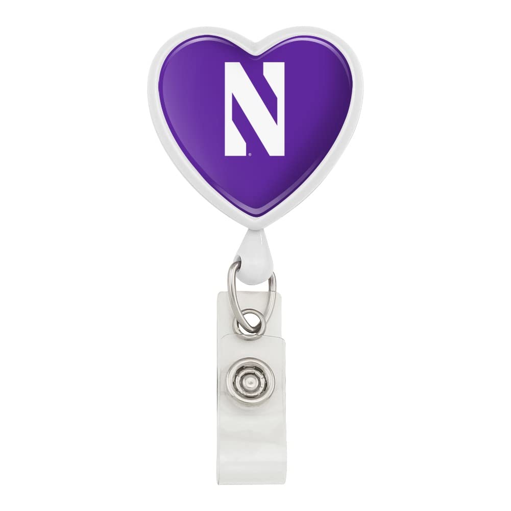 Northwestern University Logo Heart Lanyard - Retractable Badge Reel & ID Card Holder for School, Work, and Events