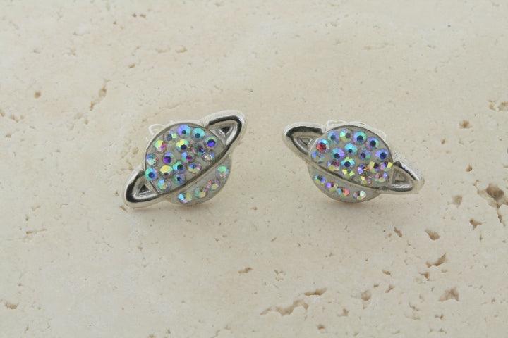 Saturn Stud Earrings in Silver & Multi-Colored - Perfect for Everyday Wear & Special Occasions