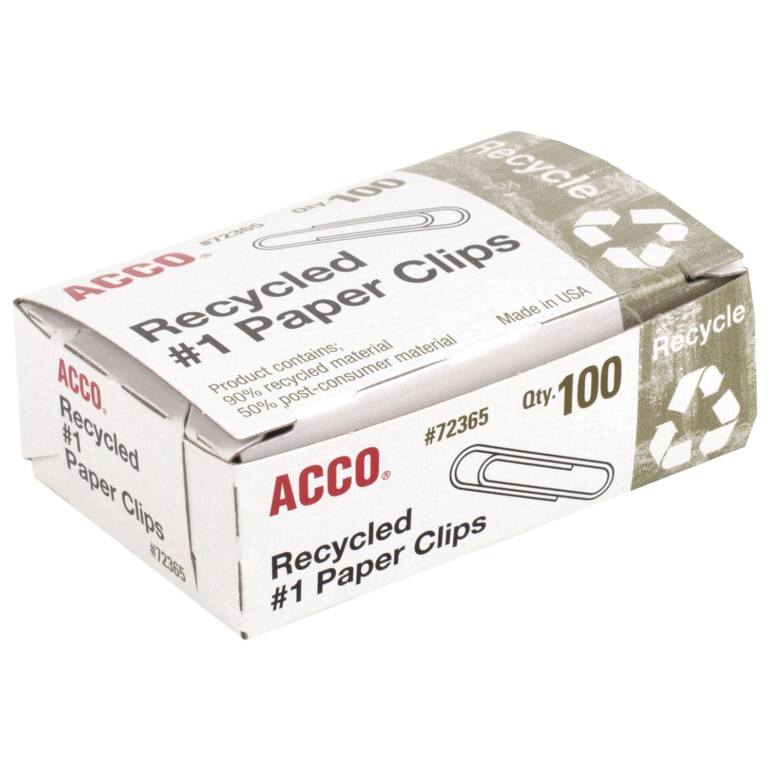 ACCO Recycled Paper Clips - Smooth Silver #1 Size - 100 Clips per Box, 10 Boxes per Pack - Perfect for Office, School & Home Organization