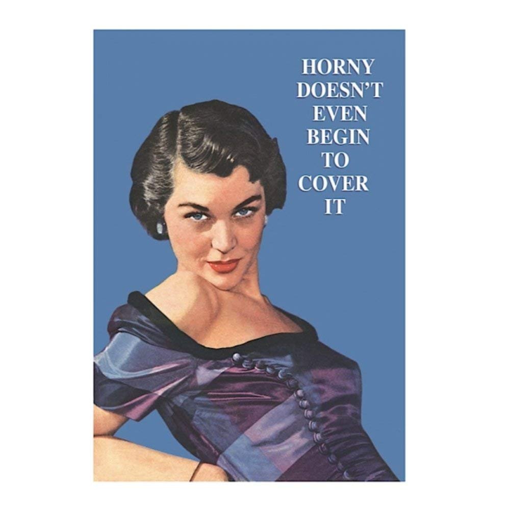 Funny Retro 'Horny Doesn't Even Begin' Greeting Card - Birthday, Anniversary & Special Occasion Gift - Perfect for Friends, Couples & Humor Lovers