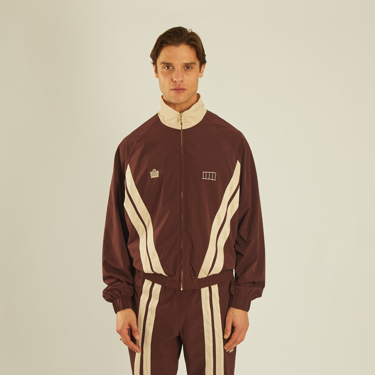 Almost Home x Admiral Original Zip Track Jacket - Coventry Brown | Vintage-Inspired Athletic Jacket for Men | Perfect for Running, Gym & Casual Streetwear