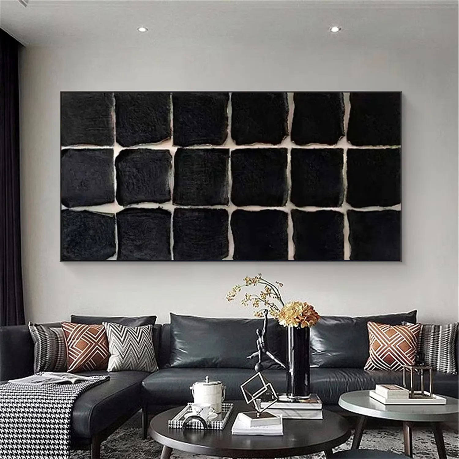 Black Minimalist Textured Painting Canvas - Modern Abstract Wall Art for Home & Office Decor - Perfect for Living Room, Bedroom, or Studio Display #MZ116