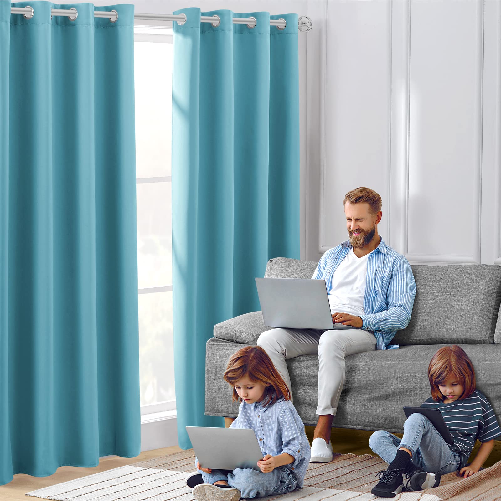 Premium Teal Blue Blackout Curtains for Bedroom - 52x84 Inch Long Thermal Insulated Room Darkening Drapes with Grommets (Set of 2 Panels) | Soundproof Window Curtains for Living Room, Nursery & Home Theater | Blocks Light & Noise for Better Sleep