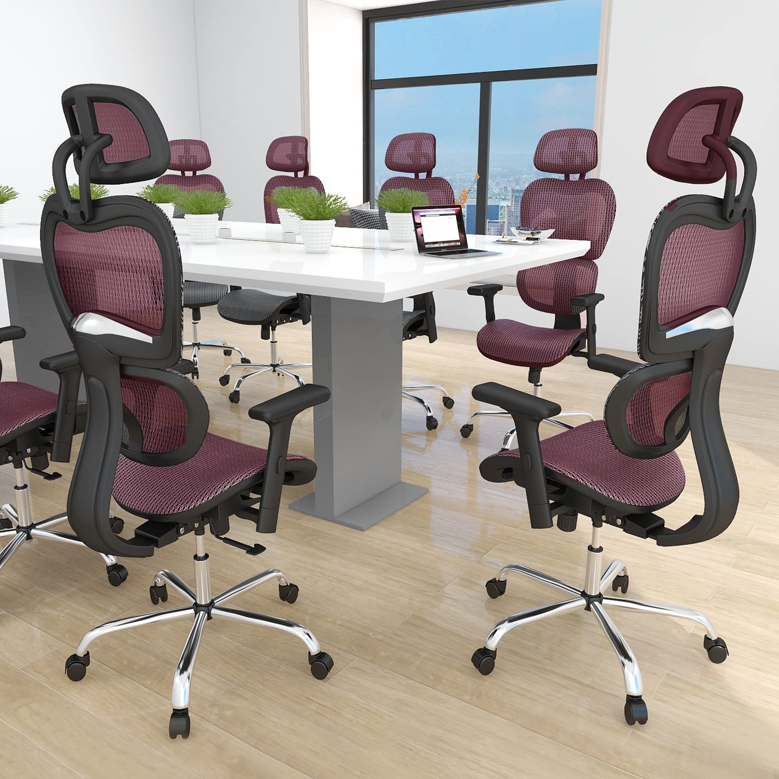 Ergonomic High Back Office Chair with Headrest & Lumbar Support - Adjustable Height Mesh Computer Chair with Swivel Base & Movable Armrests - 300 lbs Weight Capacity for Home Office, Executive Workspace & Gaming Setup