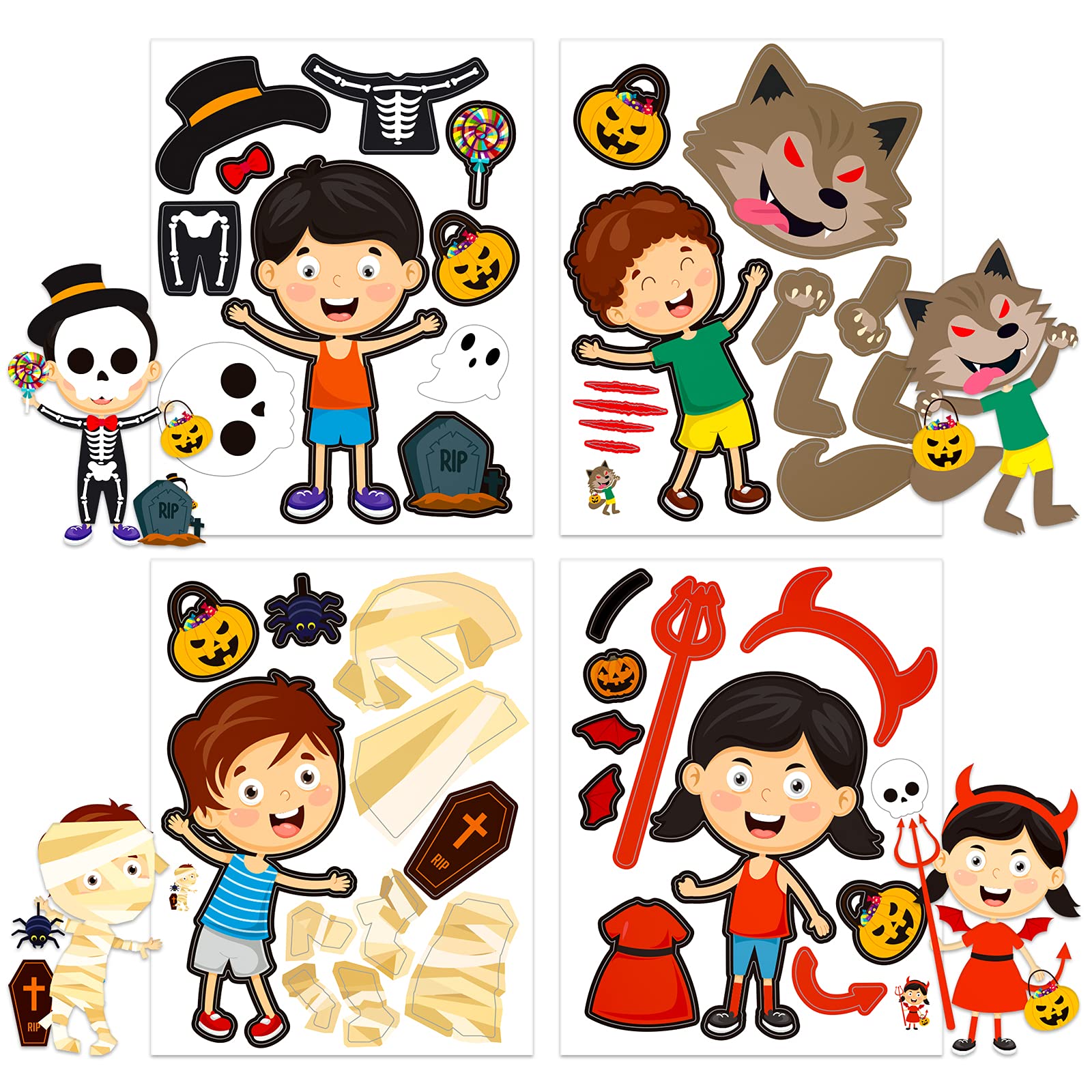 FLYAB Halloween Craft Stickers for Kids - 24 Sheets Make-a-Face Stickers, Fun DIY Activity for Toddlers & Children - Perfect for Halloween Party Games, Classroom Activities & Holiday Craft Projects
