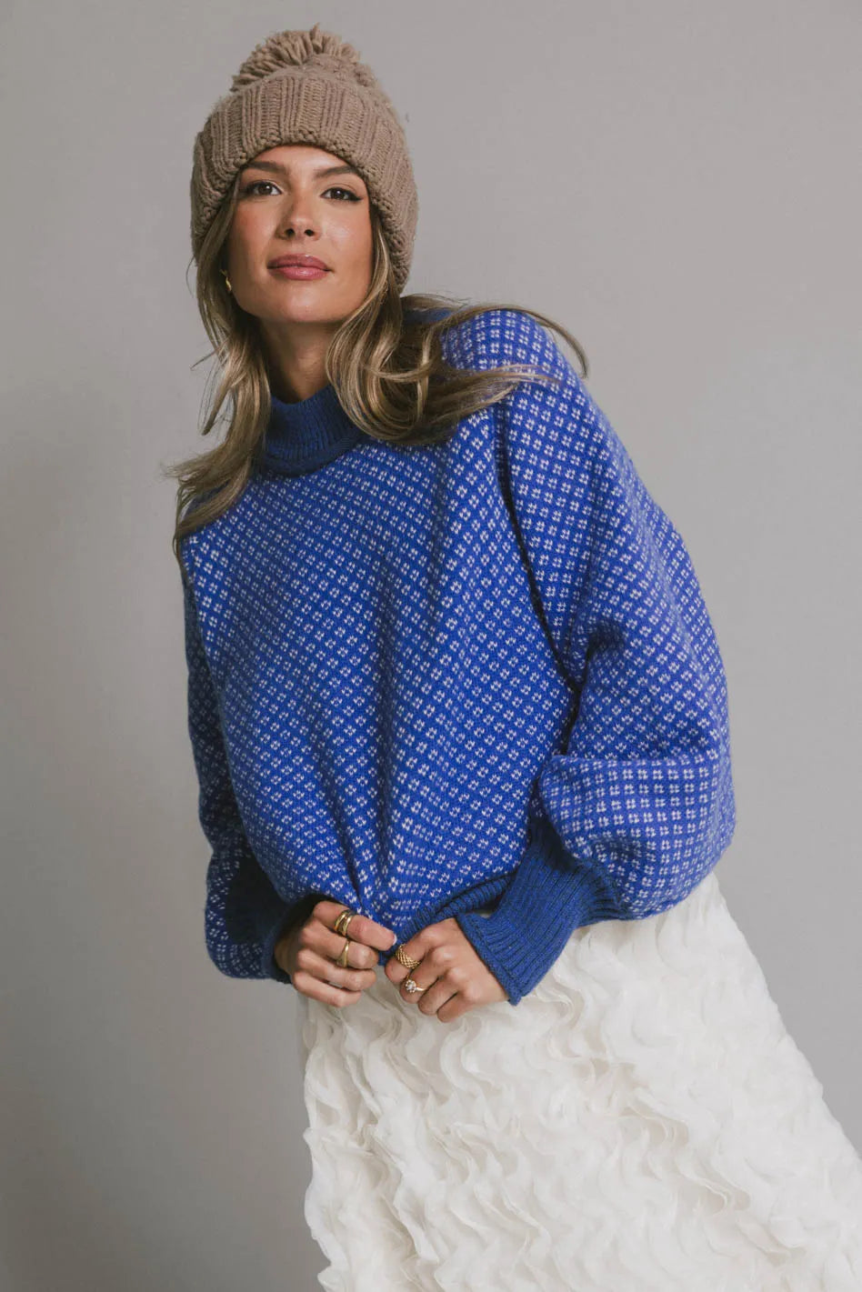 Nathalia Women's Cobalt Blue Knit Sweater - Soft Winter Pullover for Casual Wear & Office Outfits