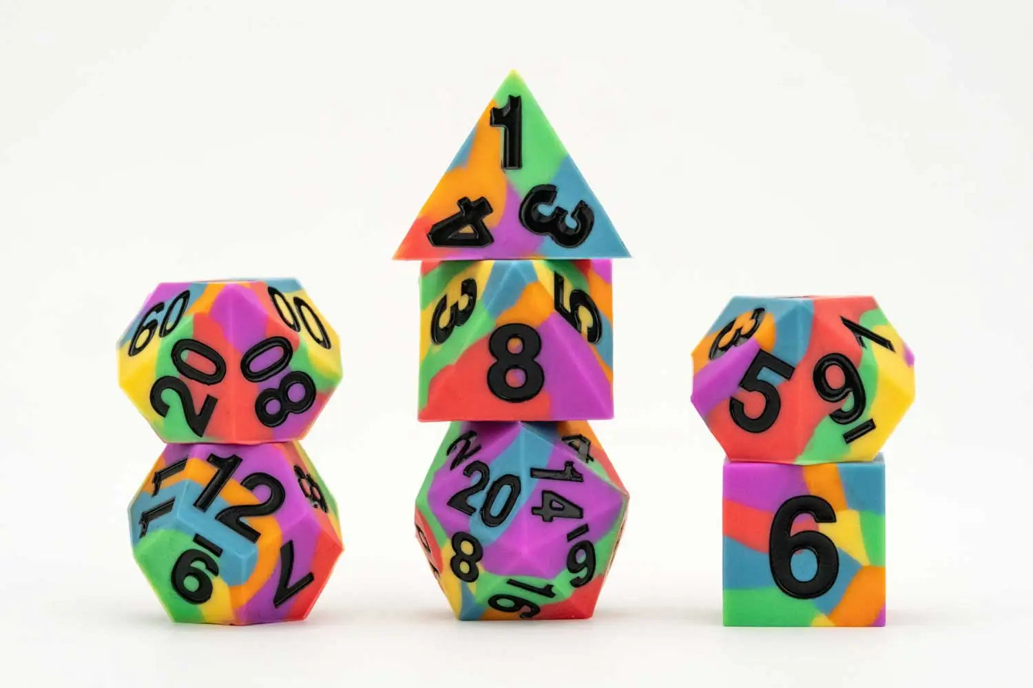 7ct Sharp Edge Silicone Pride Dice Set - 9 Vibrant Color Options for D&D, RPG & Tabletop Gaming - Perfect for LGBTQ+ Pride Events & Gamer Gifts