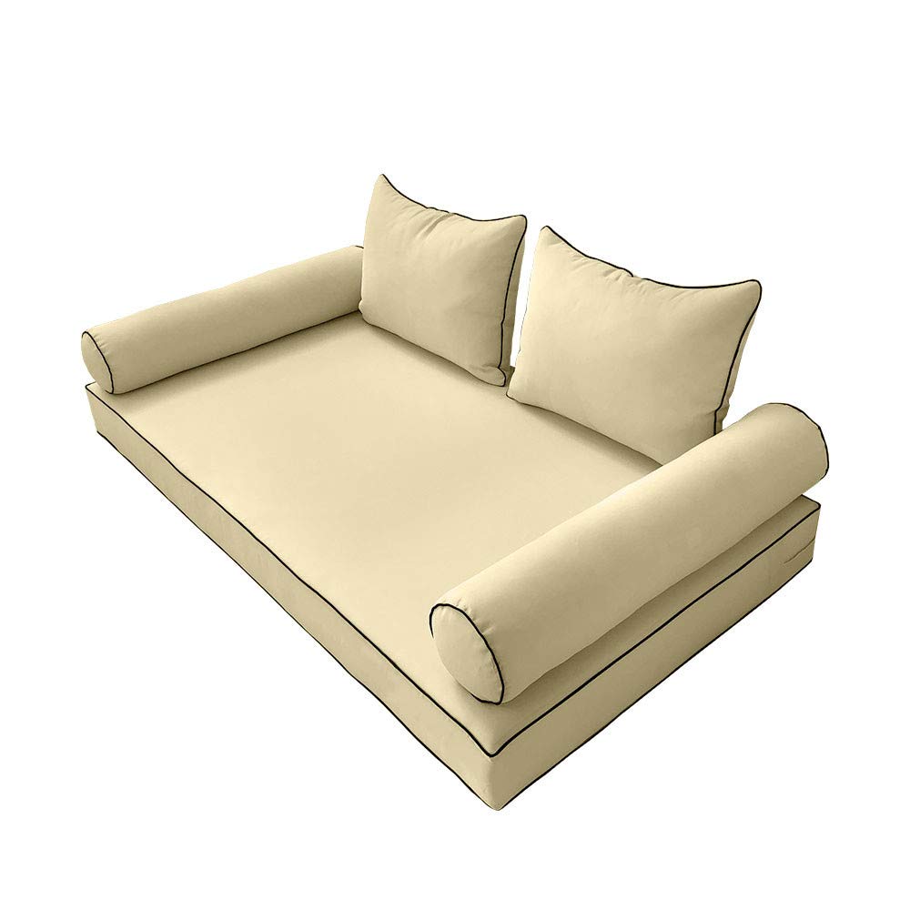 Prolinemax Style4 Queen Size 5-Piece Outdoor Daybed Set with Contrast Piping - Includes Mattress, Cushions & Bolster Pillows (AD103) - Perfect for Patio, Poolside, Garden or Backyard Relaxation