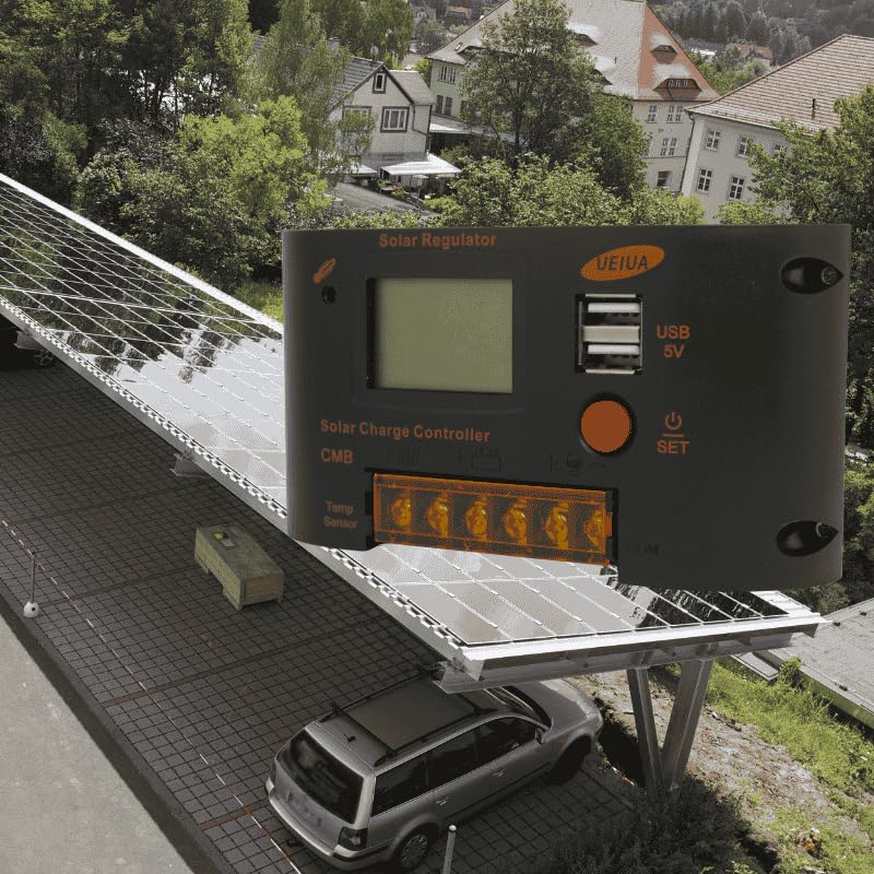 HearGrow 10A 12V/24V PWM Solar Charge Controller - Waterproof Black Solar Panel Regulator for Lithium, Sealed, Gel & Flooded Batteries | Perfect for RV, Boat, Off-Grid & Home Solar Systems