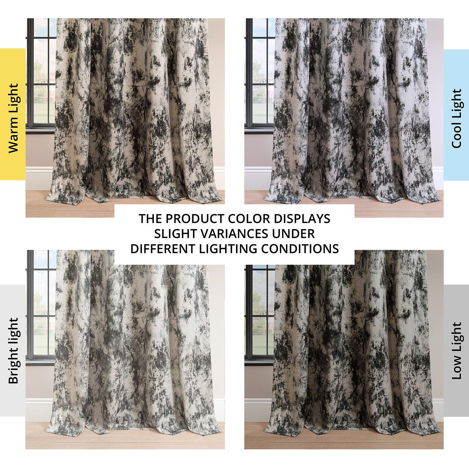 Black Abstract Barcelona Velvet Blackout Curtains for Living Room & Bedroom - Modern Inkblot Design for Light Blocking & Privacy - Home Decor & Window Treatment