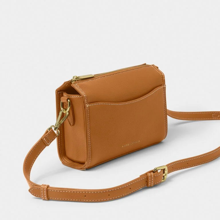 Katie Loxton Perri Crossbody Bag in Cognac - Stylish Leather Handbag for Women, Perfect for Everyday Use, Work, and Travel