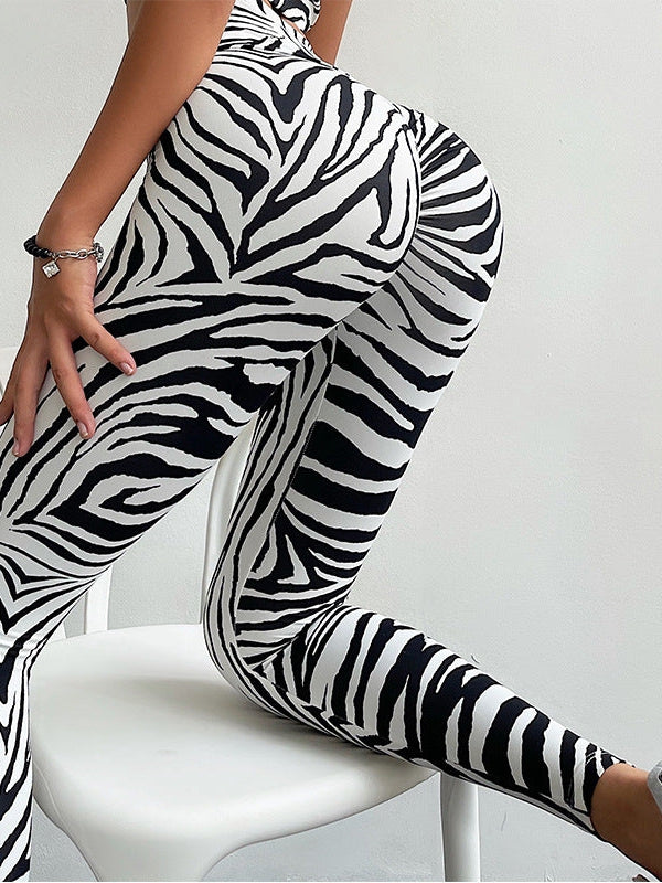 ZASUWA Women's High Waisted Zebra Print Scrunch Butt Lifting Leggings - Yoga, Workout, Running & Gym Fitness Activewear