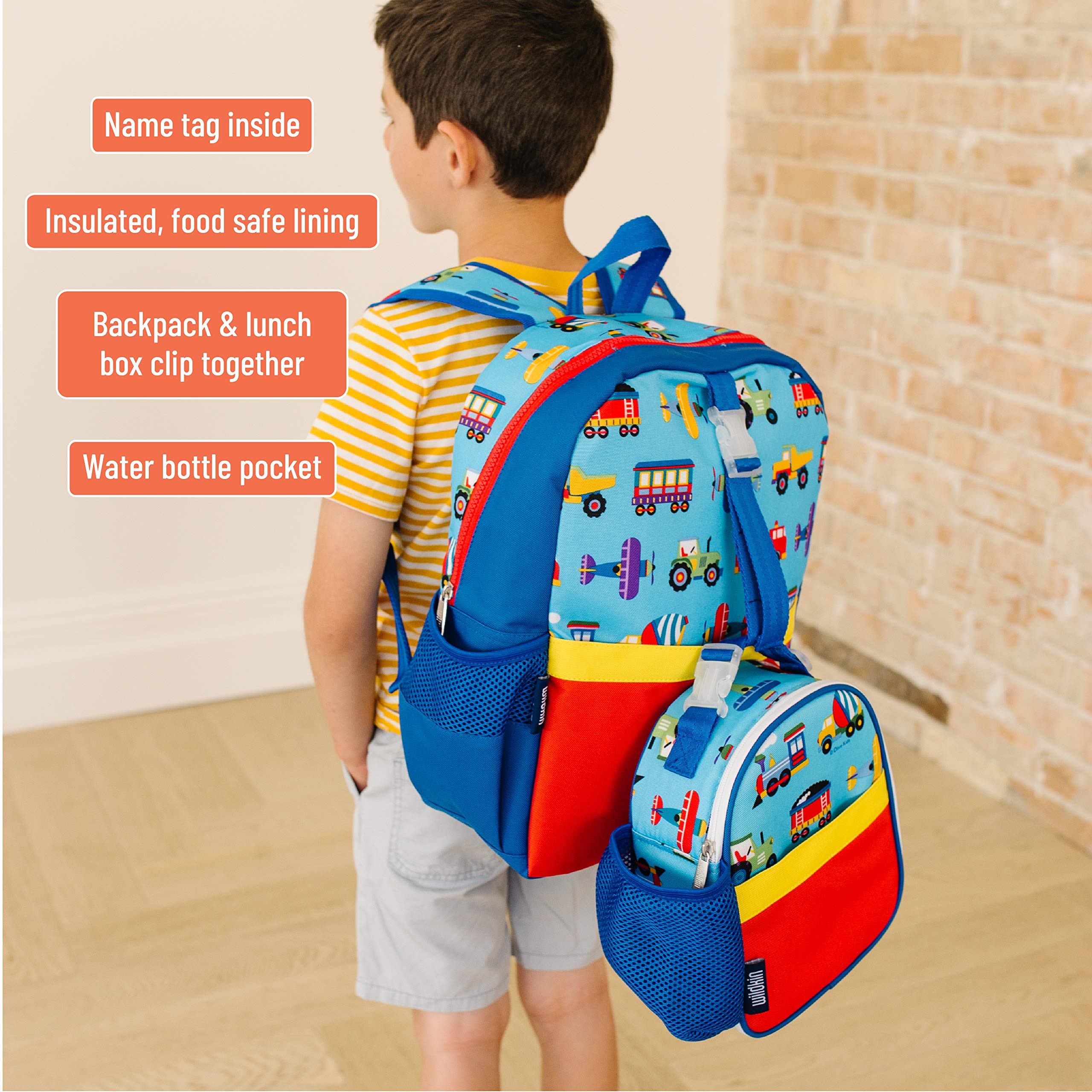 Wildkin Insulated Clip-in Lunch Box for Kids - BPA-Free, Leak-Proof & Durable - Perfect for School Lunches, Travel Snacks & Outdoor Activities (Trains, Planes & Trucks Design)