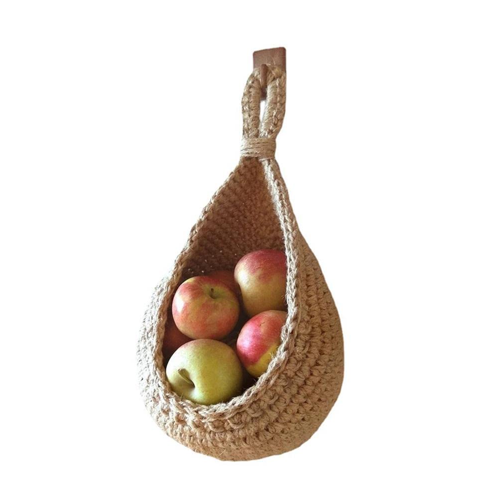 Bohemian Jute Hanging Wall Basket - Handwoven Teardrop Storage for Fruits & Vegetables - Kitchen Decor Organizer - Perfect for Farmhouse, Pantry, and Small Space Organization