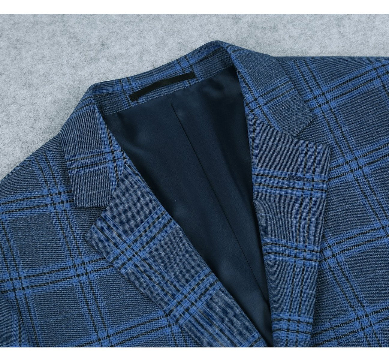 Alessandro Vitello by Renoir Navy Slim Fit Stretch Windowpane Suit - 2 Piece Notch Lapel Business Suit for Men | Perfect for Weddings, Office Meetings & Formal Events