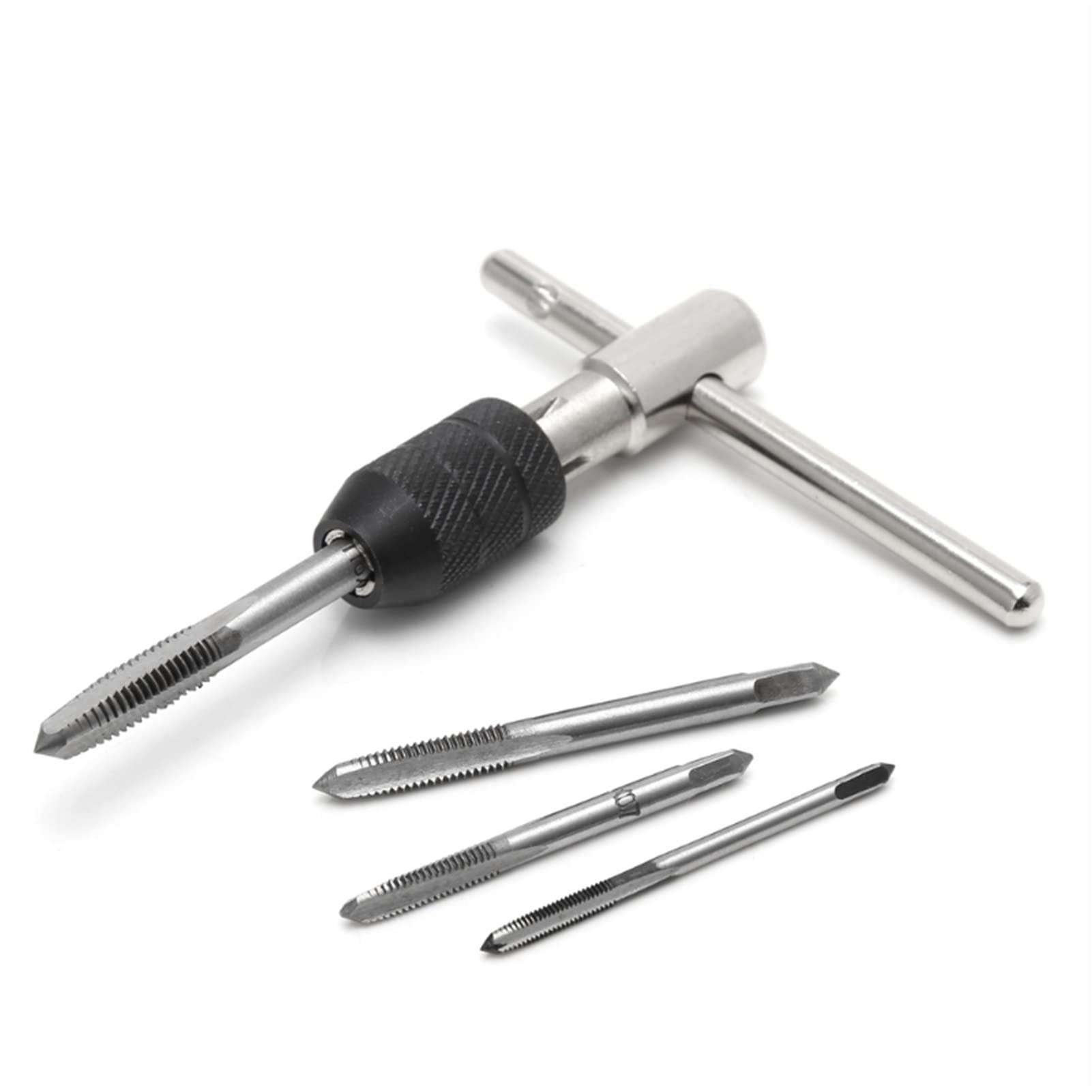 DOLUNTO 5-Piece T-Type Hand Screw Thread Tap Set - M3/M4/M5/M6 Reamer Kit with Twist Drill Bits & Wrench for Metalworking, DIY Projects, and Home Repairs