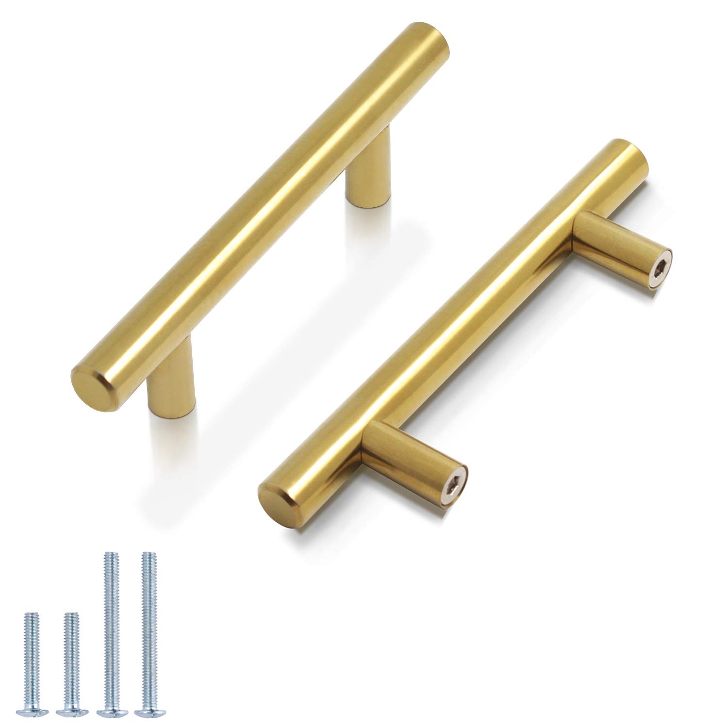 20 Pack Probrico 3 Inch Hole Center Kitchen Cabinet Pulls - Gold T Bar Dresser Handles & Drawer Hardware (5 Inch Length) for Modern Home, Office & Furniture Upgrade