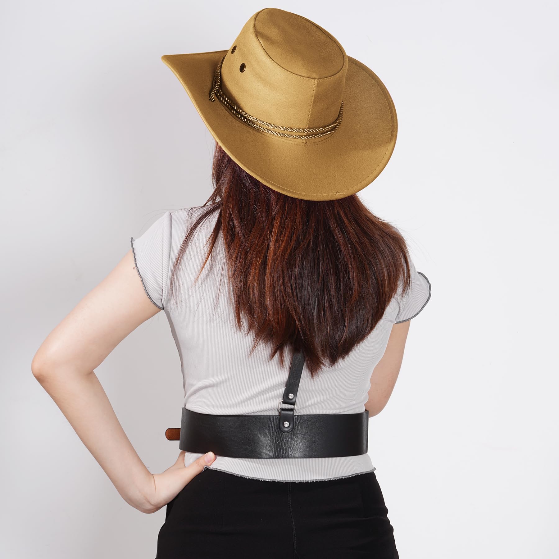 Vintage Unisex Faux Felt Cowboy Hat - Western Style Wide Brim Sun Hat for Women & Men | Perfect for Halloween Costumes, Country Music Festivals & Western Themed Parties