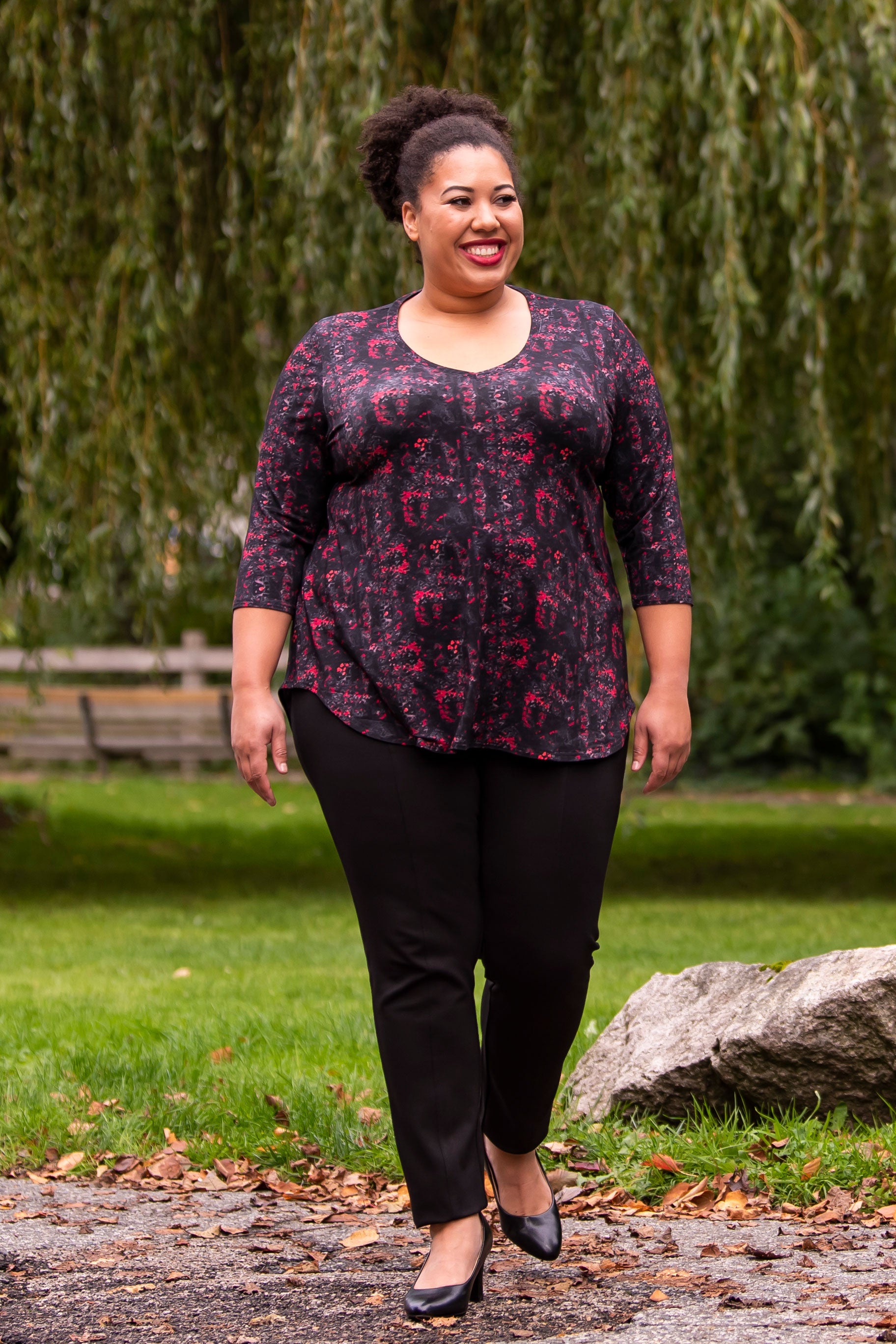Jackie 3/4 Sleeve Women's Tops - Soft Bamboo Fabric in Cherry Jam Color - Breathable & Comfortable for Yoga, Work & Casual Wear