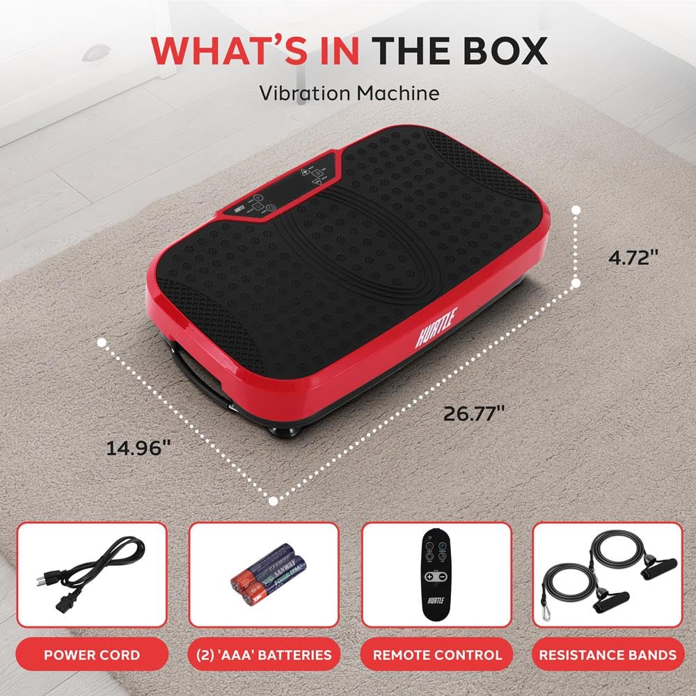 Hurtle Fitness Vibration Platform Machine - Full Body Workout Trainer for Home Gym with Resistance Bands, Adjustable Speed & Remote Control | Portable with Wheels for Easy Storage | Ideal for Weight Loss, Toning & Muscle Recovery