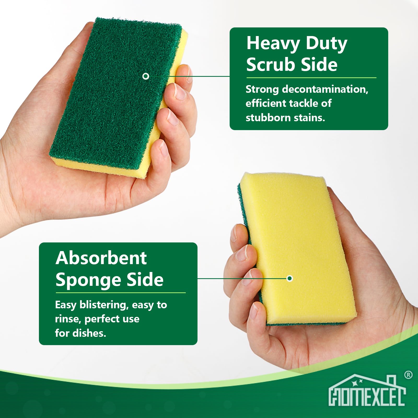 HOMEXCEL Heavy Duty Scrub Sponges 24 Pack - Extra Durable Kitchen Cleaning Sponges for Dishes, Pots, Pans & Household Cleaning - Perfect for Deep Cleaning & Everyday Use in Kitchen, Bathroom & Garage