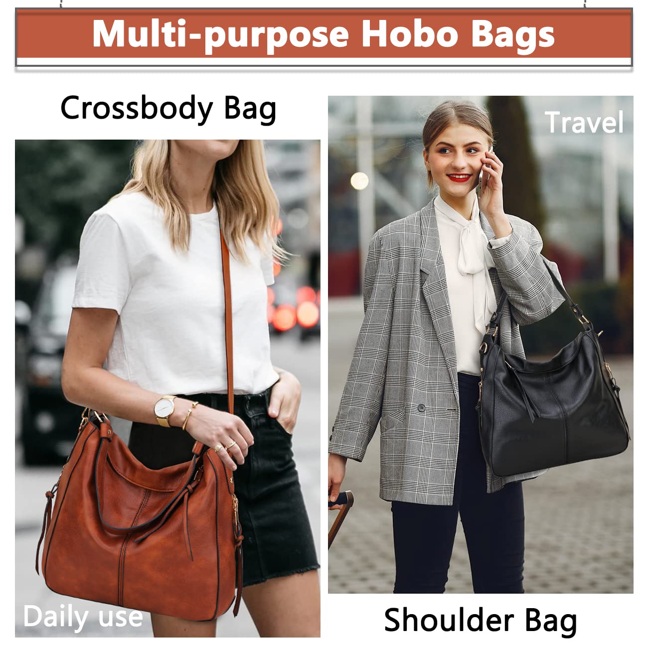 VX VONXURY Women's Hobo Bag - Stylish Faux Leather Shoulder Purse with Detachable Long Strap | Fashion Handbag for Work, Travel & Everyday Use