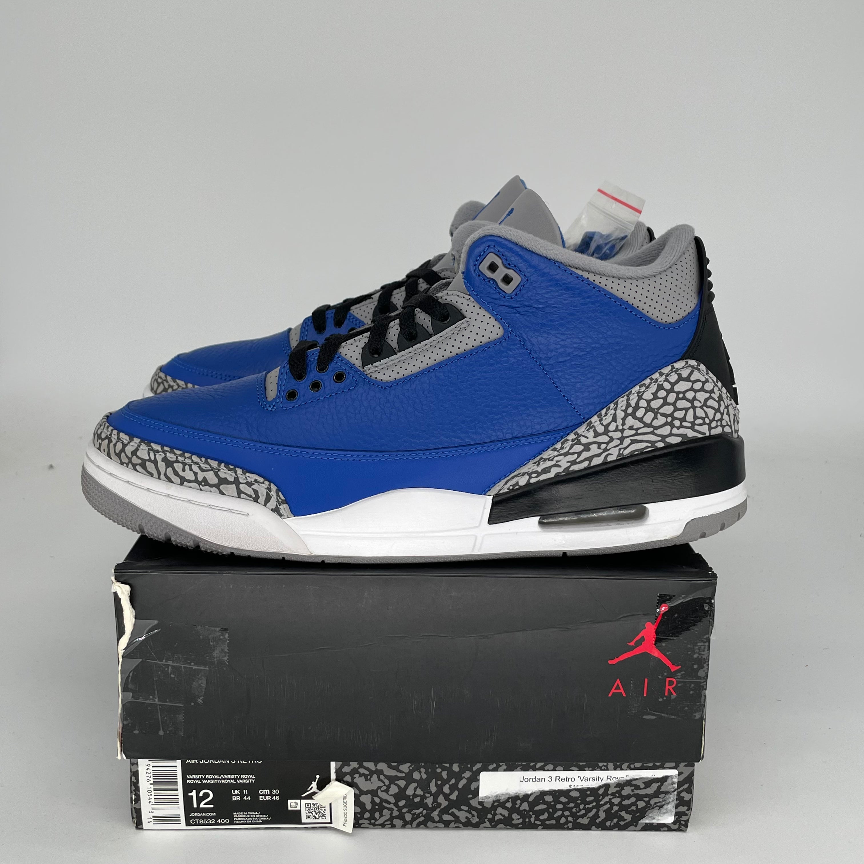 AIR JORDAN 3 VARSITY ROYAL CEMENT Men's Basketball Shoes - Size 12 (CT8532-400) | Retro Sneakers for Casual Wear & Street Style