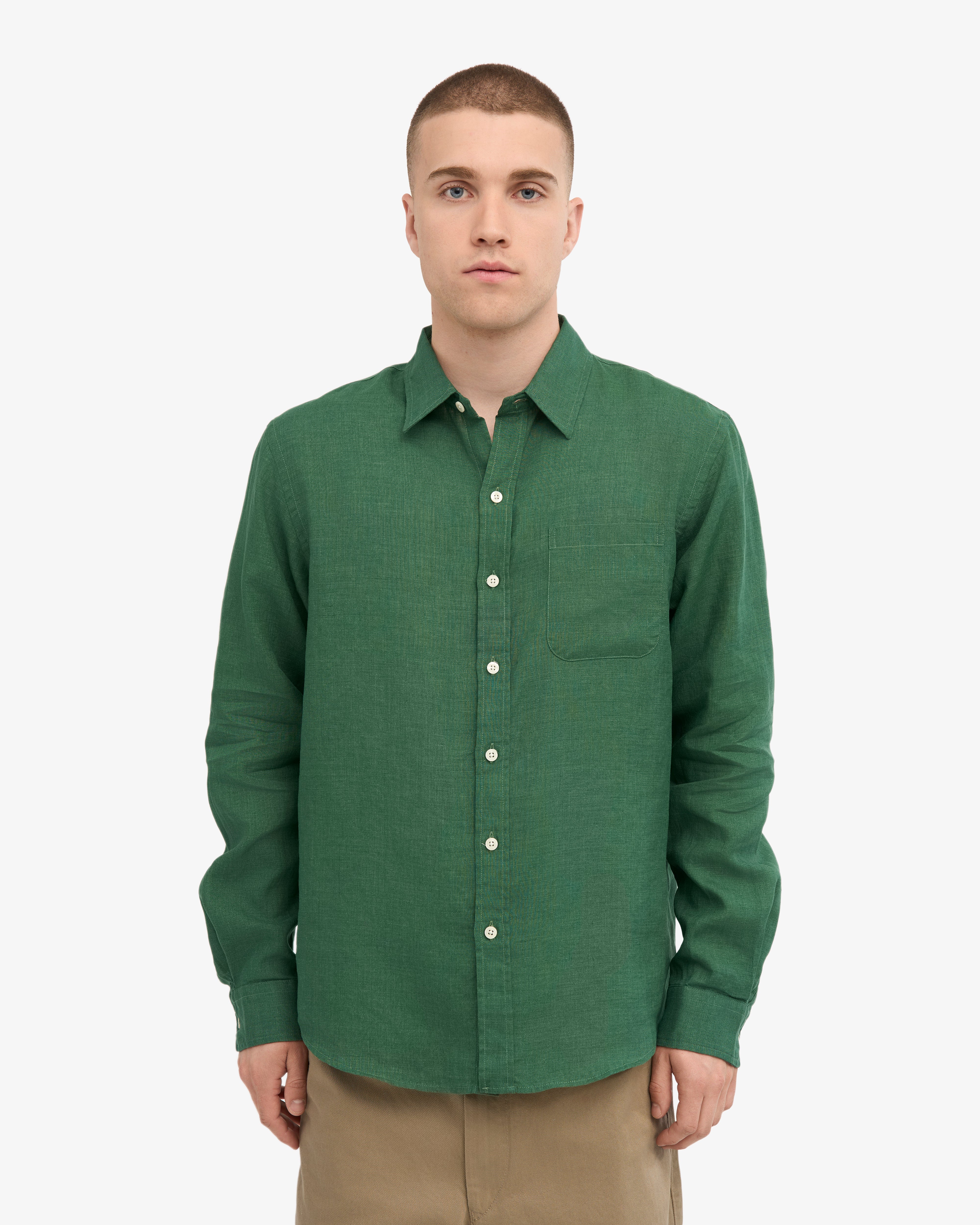 Premium Linen Shirt for Men - Emerald Green - Breathable & Comfortable Summer Casual Wear - Perfect for Beach, Travel & Outdoor Activities