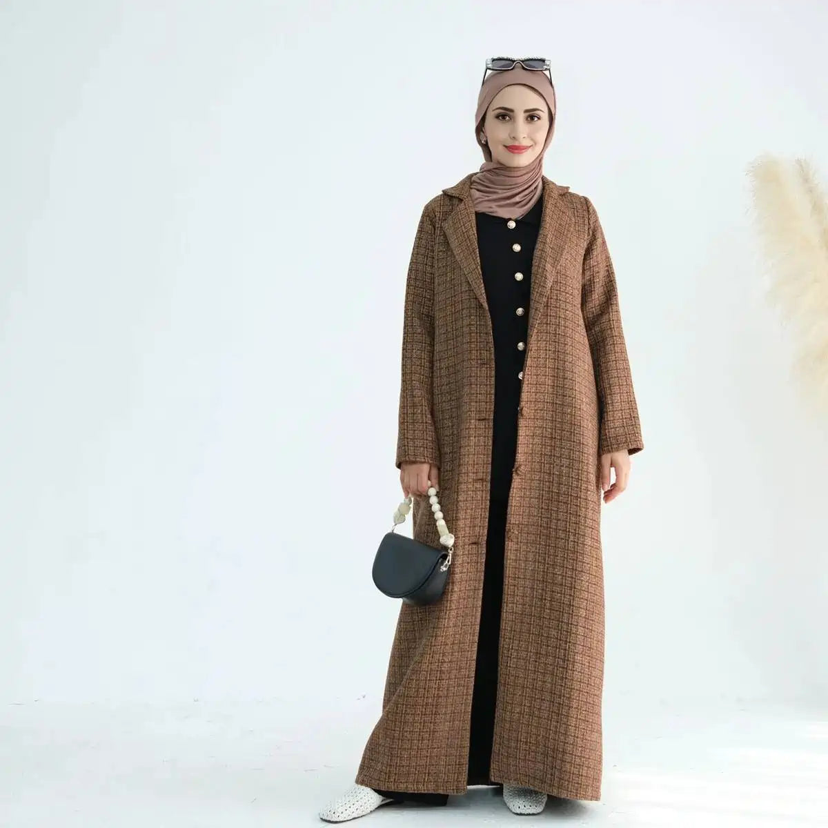 Stylish Winter Fall Tweed Thick Open Abaya Dress Coat for Women - Perfect for Modest Fashion, Cold Weather & Special Occasions