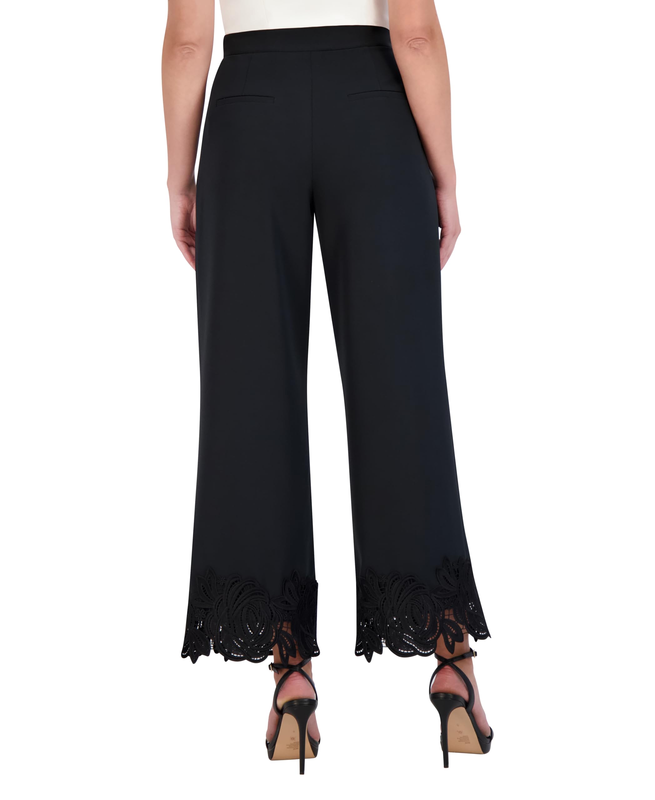 BCBGMAXAZRIA Women's Floral Applique Wide Leg Pants - Stylish & Comfortable High Waist Palazzo Trousers for Casual Wear, Office & Summer Outfits