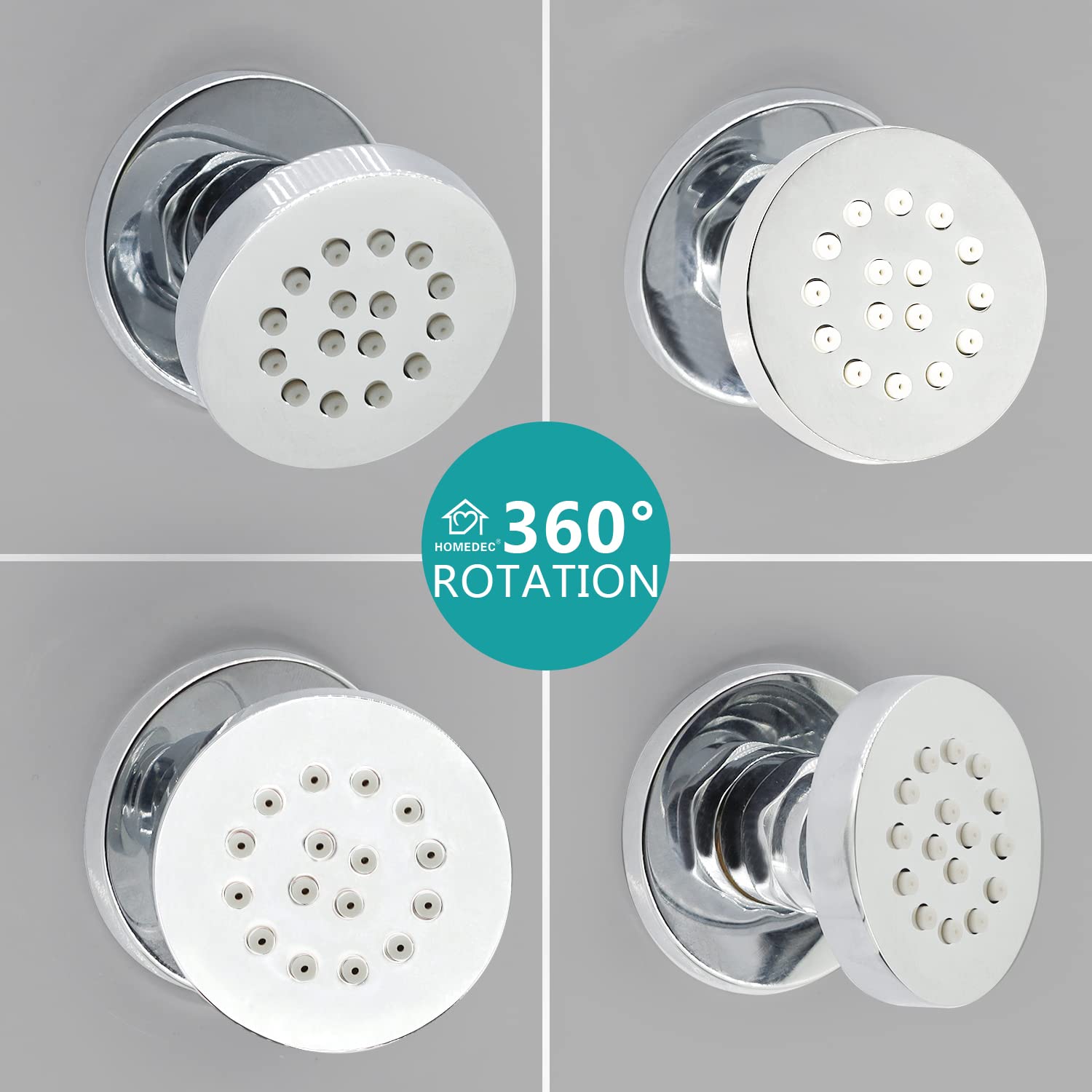 Homedec® 6-Pack Brass Round Body Spray Jets for Concealed Shower - High Pressure Massage Nozzles for Spa, Bathroom, and Luxury Shower Systems - Perfect for Home Relaxation and Hydrotherapy