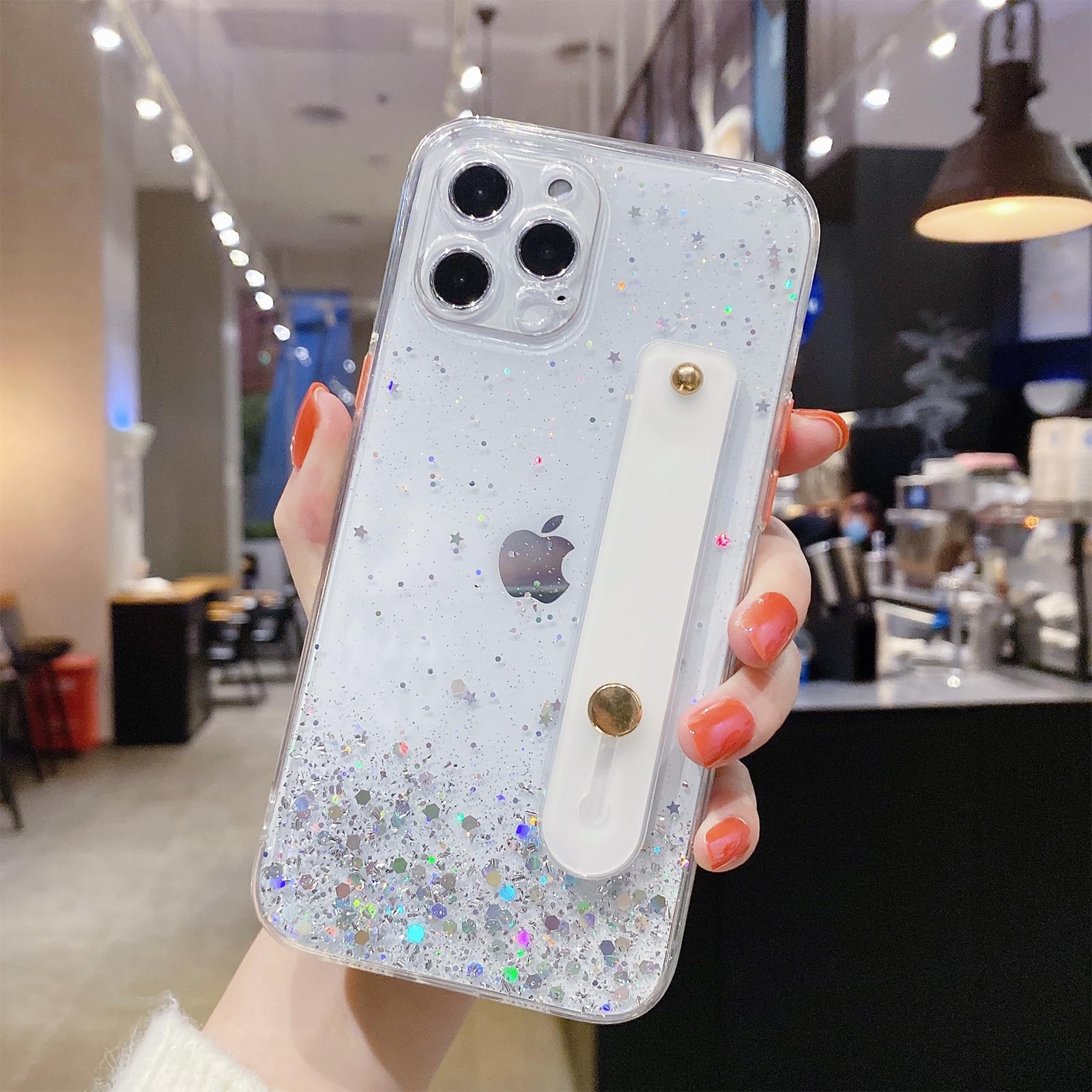 Sparkly Glitter Clear iPhone 11 Pro Max Case with Adjustable Wrist Strap & Kickstand | 6.5