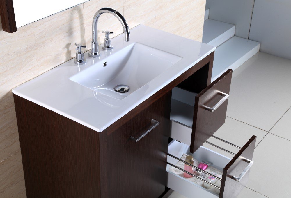 36-Inch Single Sink Bathroom Vanity in Wenge Finish - Modern Freestanding Vanity with Soft-Close Doors & Drawers for Small Bathrooms & Powder Rooms