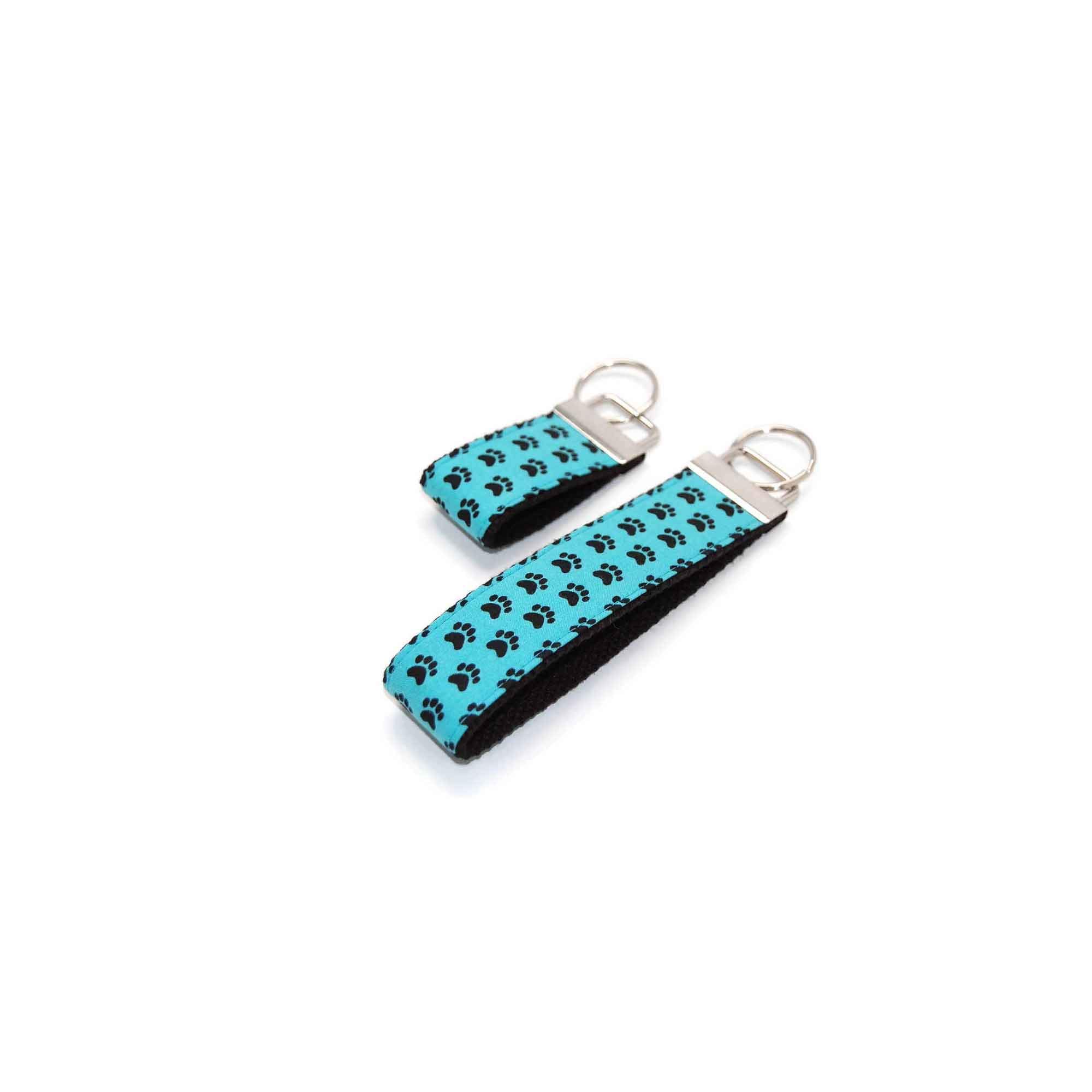 Stylish Aqua & Black Paw Print Keychain - Durable Fabric Key Fob for Pets Lovers - Perfect Gift for Dog & Cat Owners (Home, Office, Car Keys Accessory)