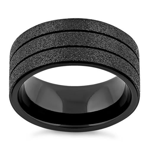 Premium Stainless Steel Black Double Groove Sandblasted Finish Ring for Men - Durable Wedding Band, Fashion Statement & Everyday Wear