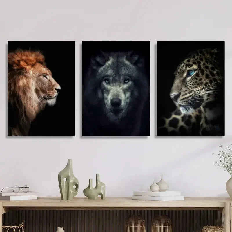 3pcs Wildlife Portrait Closeup Painting Metal Print - Ready to Hang Wall Art Decor for Living Room, Bedroom & Office
