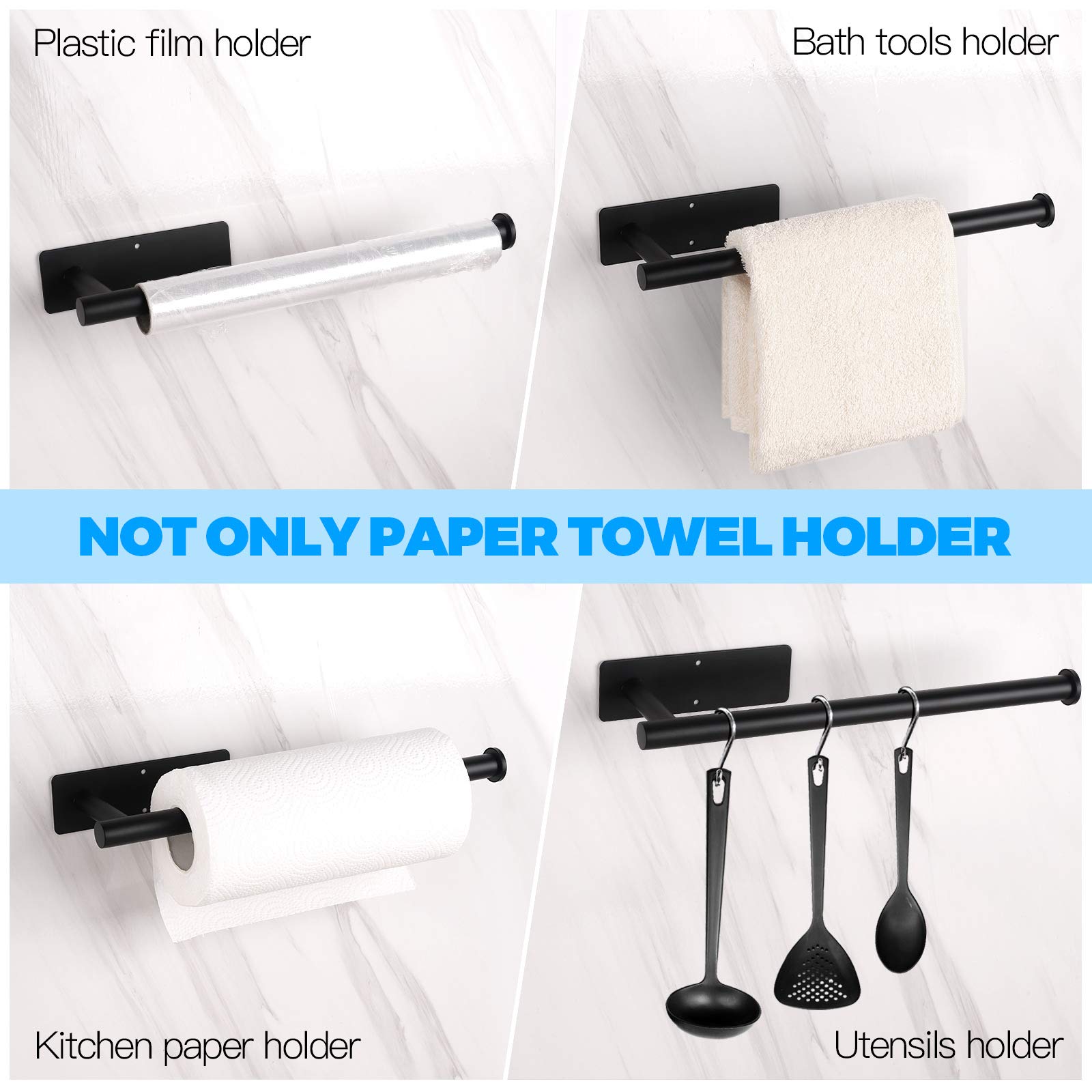 2-Pack Adhesive Wall Mount Paper Towel Holders - Under Cabinet Kitchen Organizer for Counter, Pantry, Sink & Bathroom | Space-Saving Home & Office Storage Solution