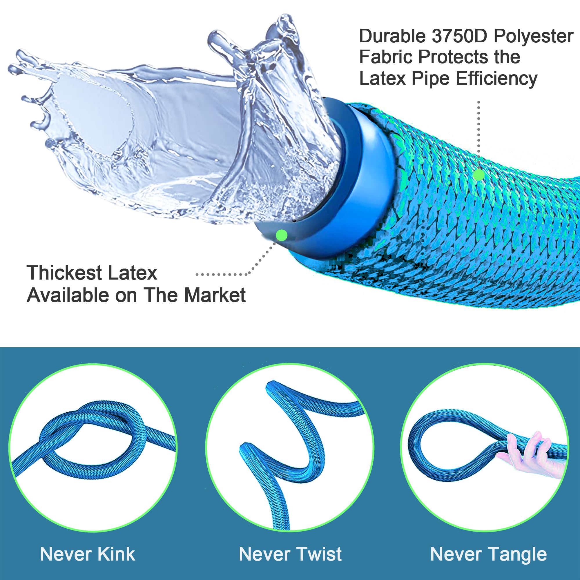 100FT Expandable Garden Hose with 10-Function Spray Nozzle - Lightweight & Durable 40-Layer Nano Rubber Hose - Flexible Retractable Water Hose for Lawn, Yard, Car Washing & Outdoor Cleaning (Blue)