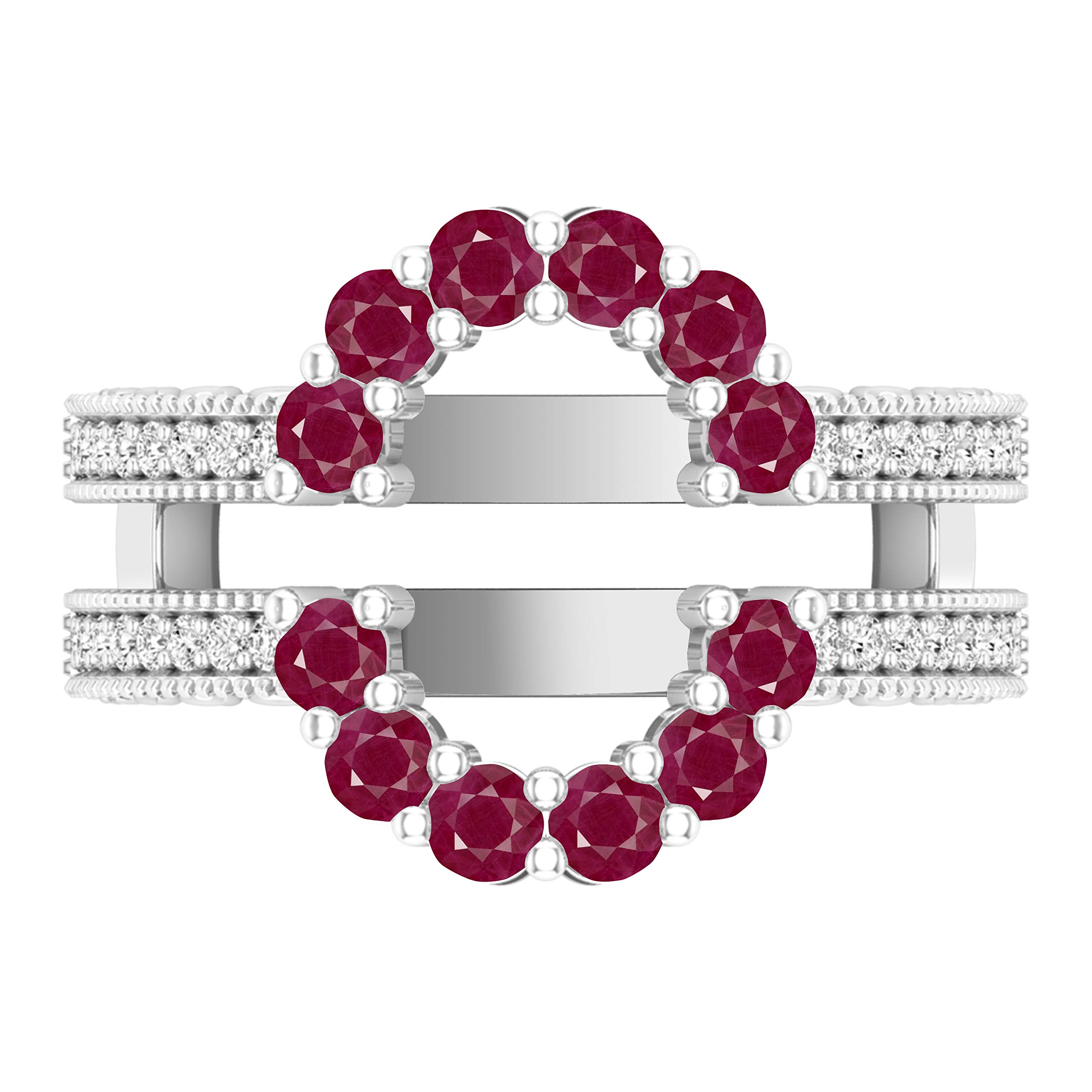 Dazzlingrock Sterling Silver Round Gemstone & White Diamond Double Wedding Ring Enhancer Guard for Women - Perfect for Bridal Jewelry, Anniversary Gifts, and Special Occasions