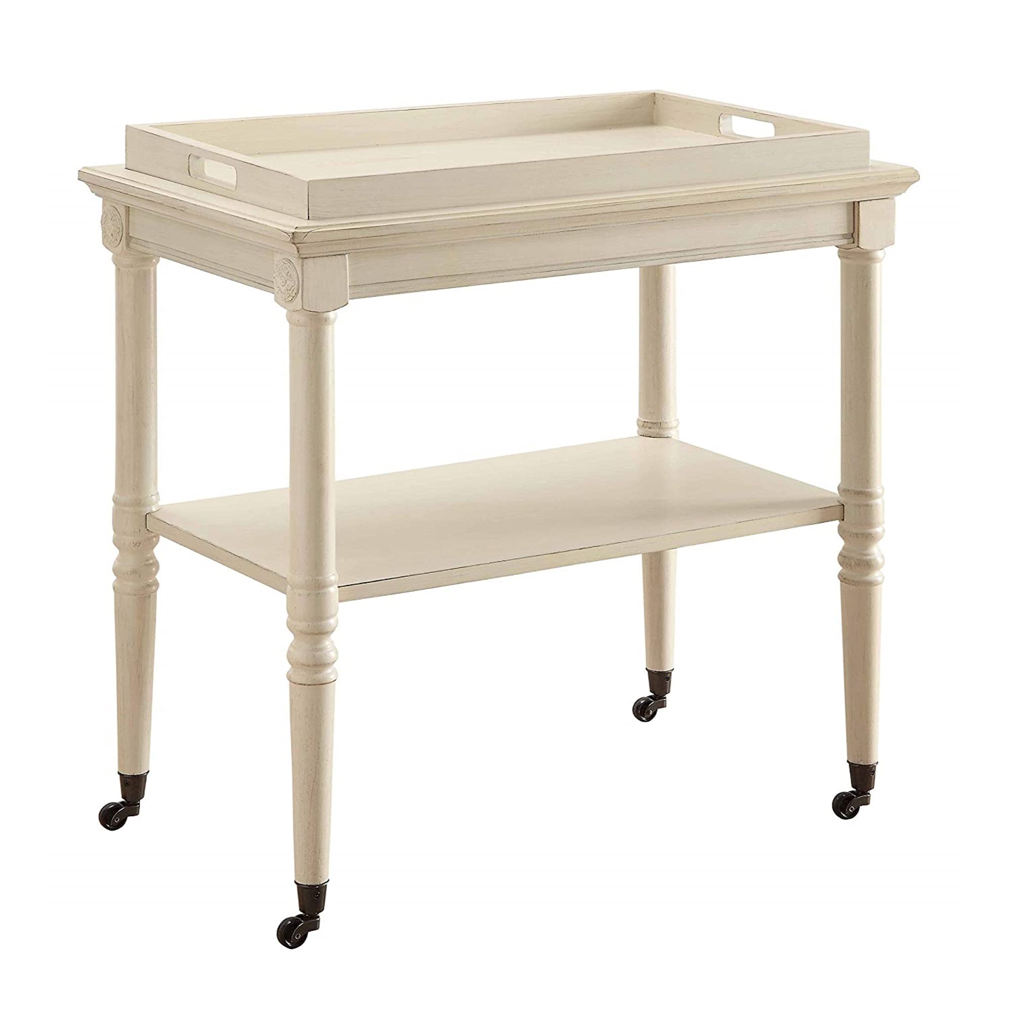Antique White Adjustable Tray Table - Portable Bedside Laptop Desk with Wheels for Living Room, Bedroom, Office & Dorm Use