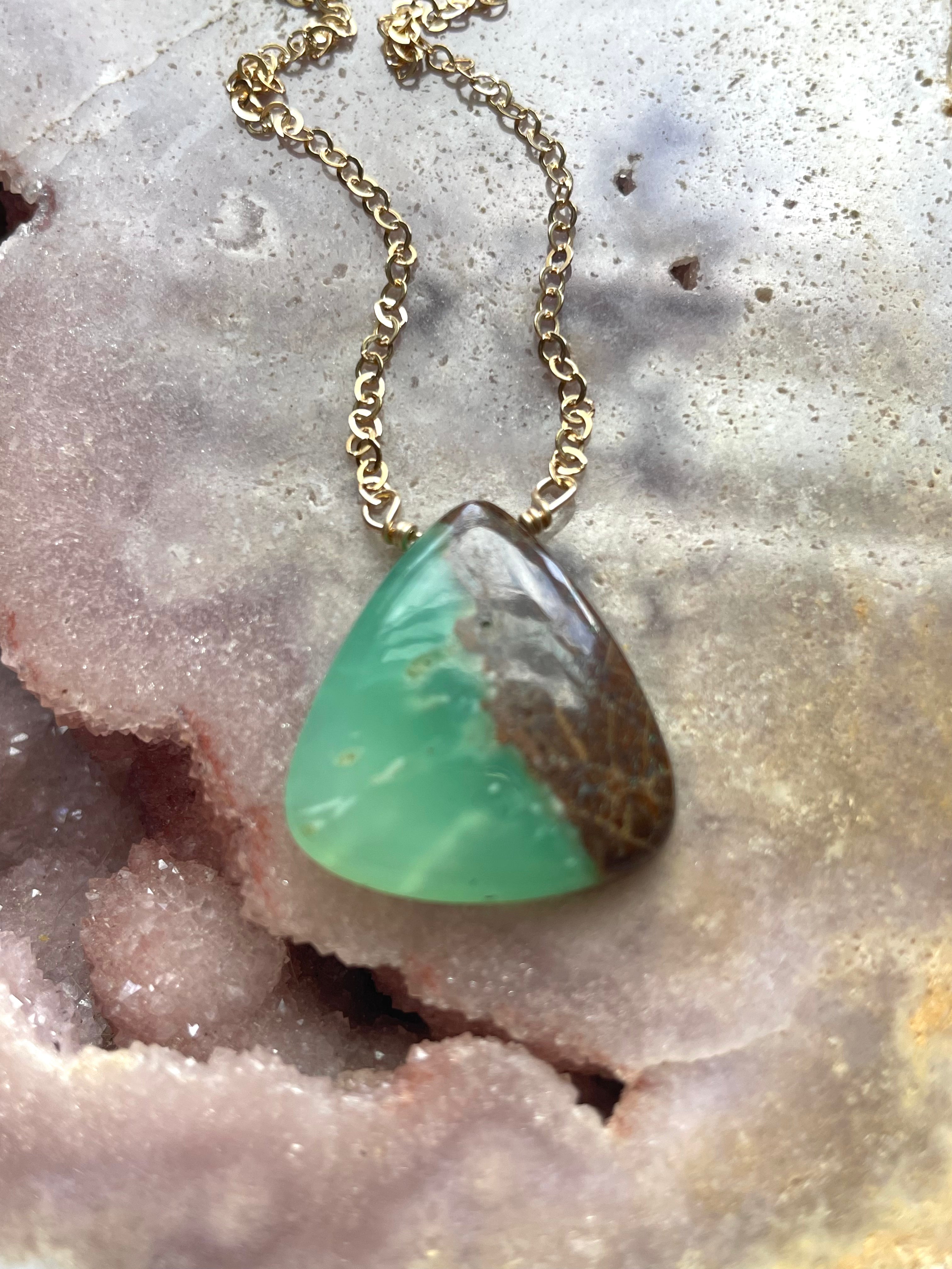 Natural Chrysoprase Gemstone Pendant Necklace - 16