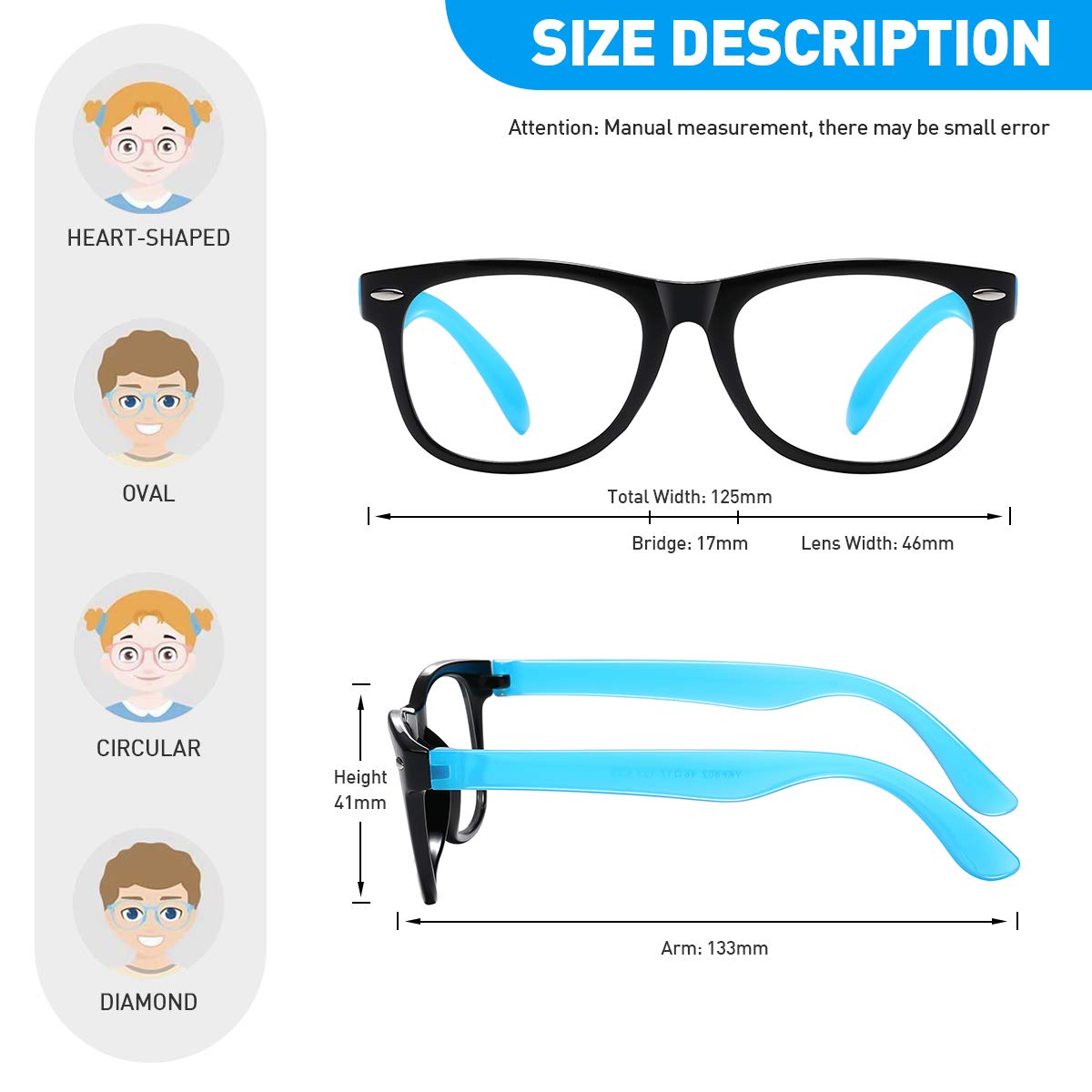 DYLB Kids Blue Light Blocking Glasses for Girls & Boys (2 Pack) - Anti Blue Light Computer & Gaming Glasses for Children Ages 3-10 - Reduces Eye Strain & Headaches (Black Blue + Transparent Purple) - Perfect for Online Classes, Video Games & Screen Time Protection