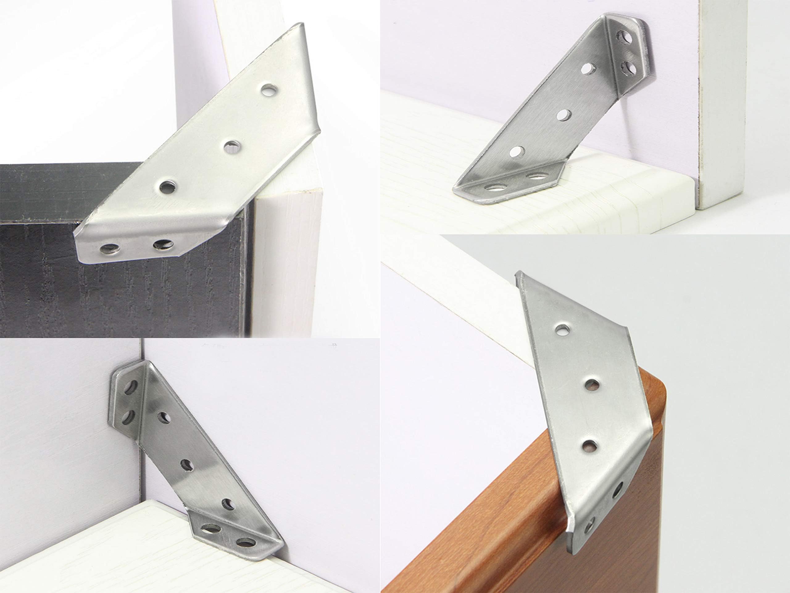 Stainless Steel Corner Bracket, Triangular Flange Angle Support, Furniture Correction Plate for Table Cabinet & Chair (4-Pack) - Heavy Duty Repair & Reinforcement for Home & Office Furniture